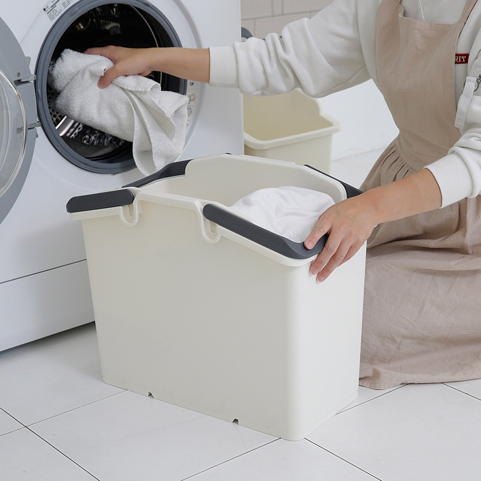 2 Set Stackable Multipurpose Laundry Basket Ivory 4