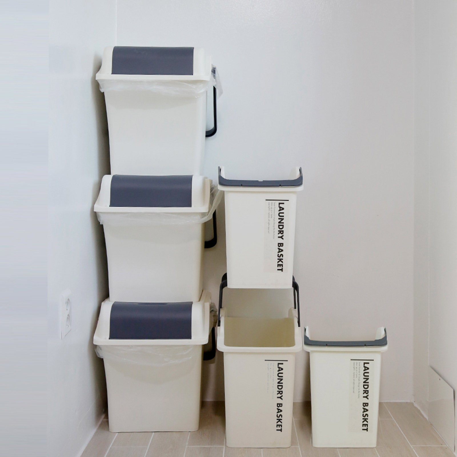 2 Set Stackable Multipurpose Laundry Basket Ivory 8