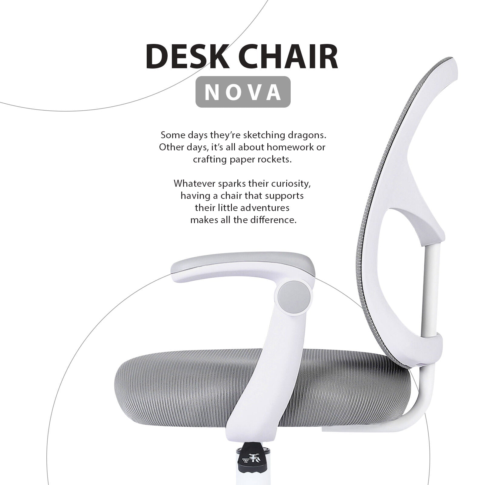 Kids Desk Chair - Children Office Study Seat with Footrest NOVA - Grey 3