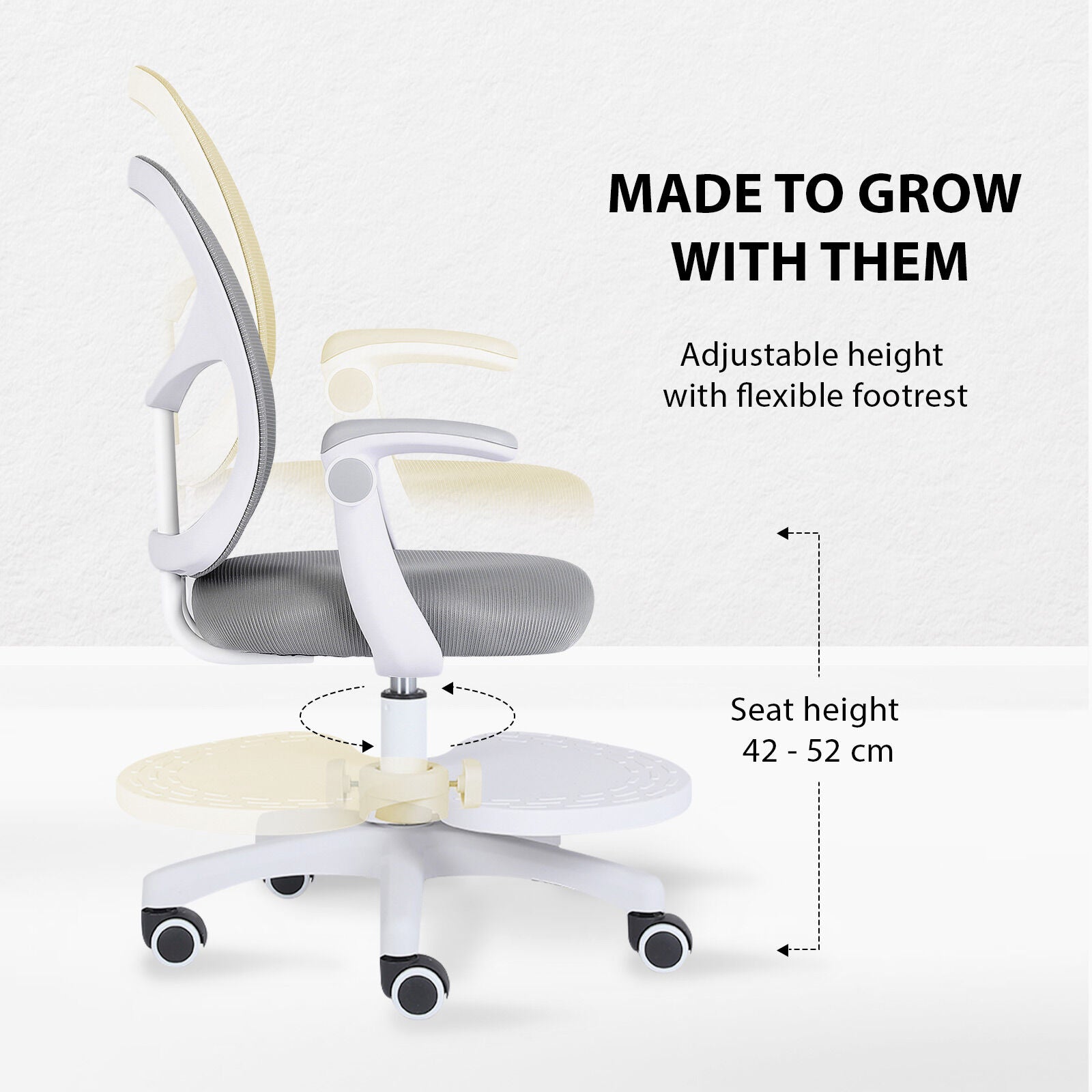 Kids Desk Chair - Children Office Study Seat with Footrest NOVA - Grey 9