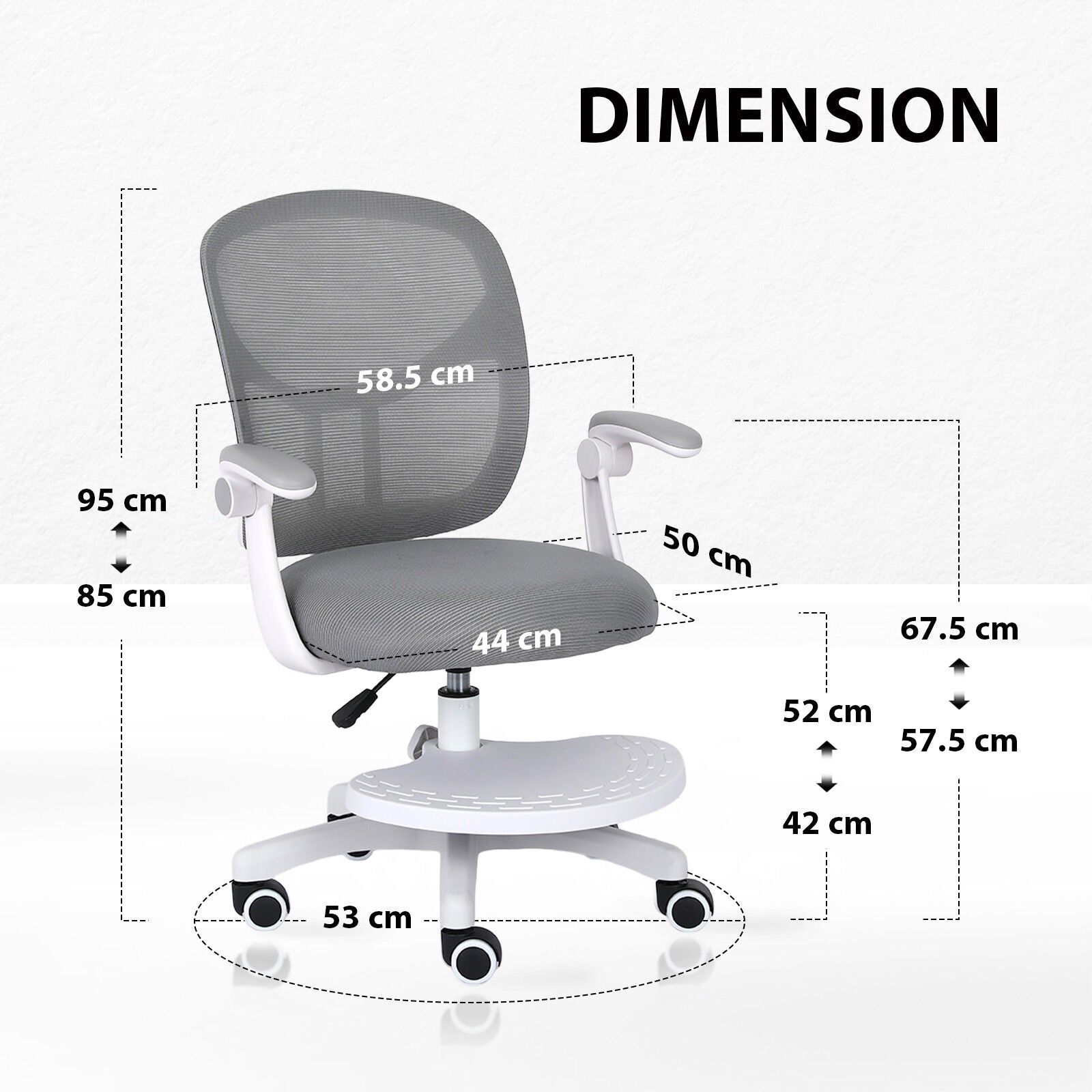 Kids Desk Chair - Children Office Study Seat with Footrest NOVA - Grey 11