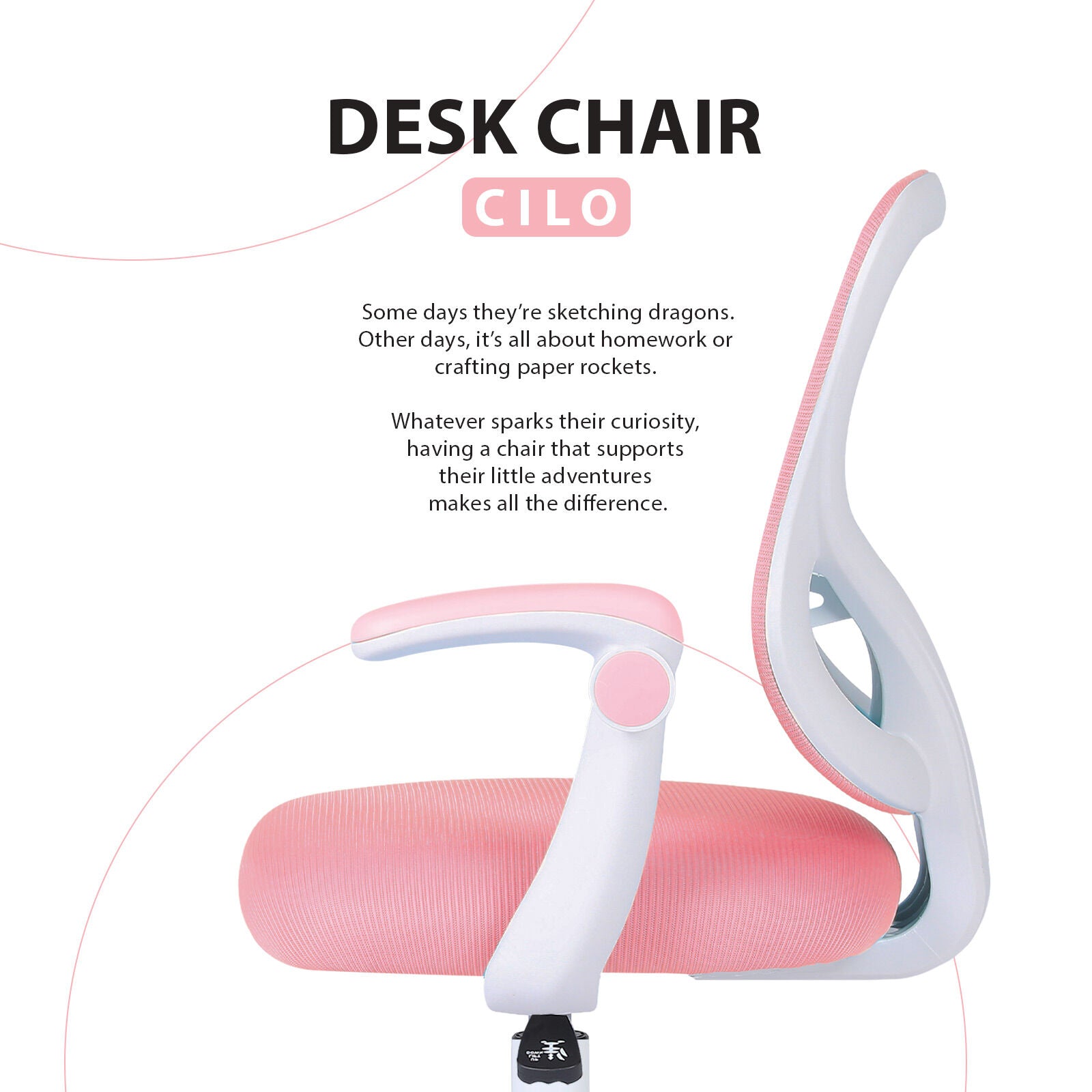 Kids Desk Chair - Children Office Study Seat with Footrest CILO - Pink 3