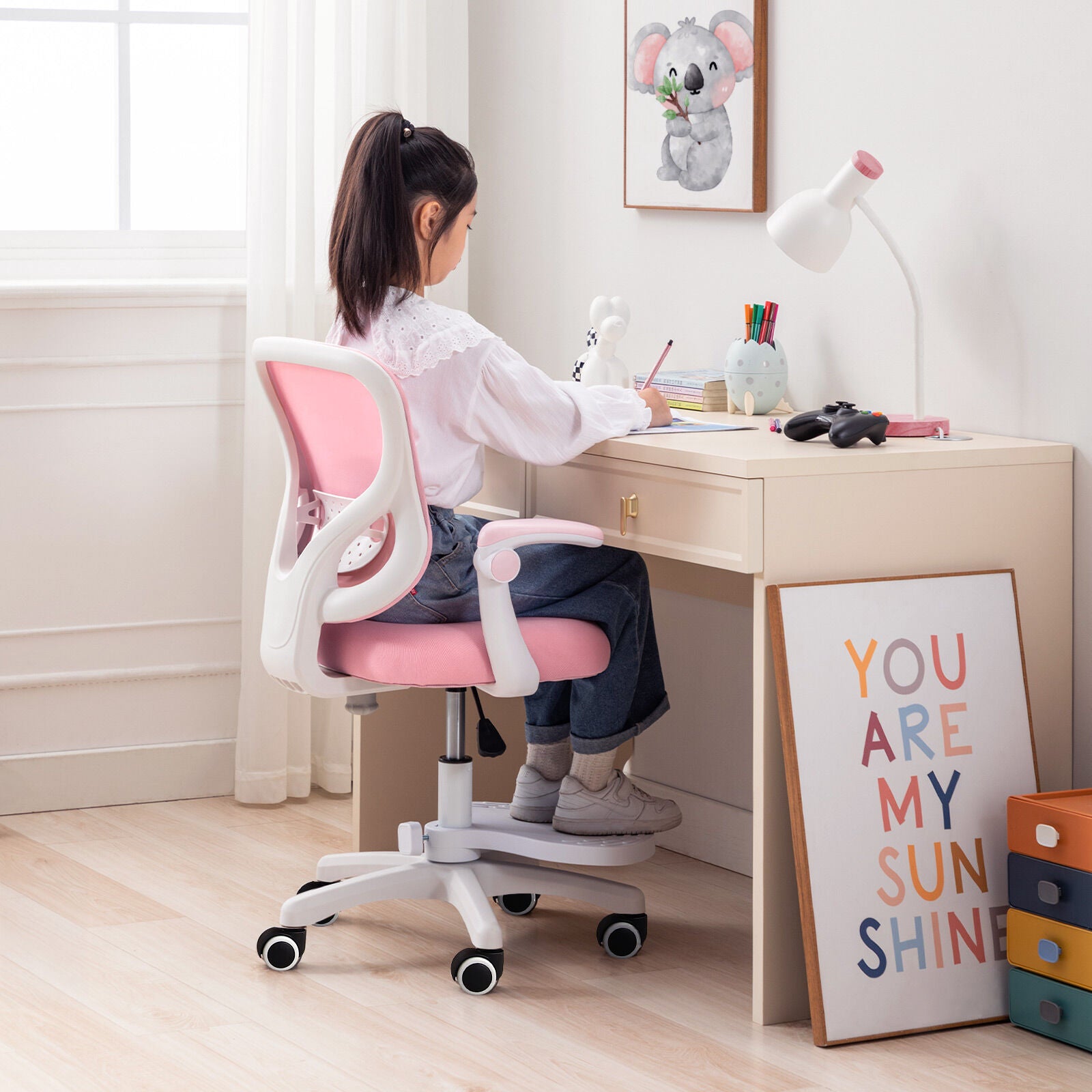 Kids Desk Chair - Children Office Study Seat with Footrest CILO - Pink 5
