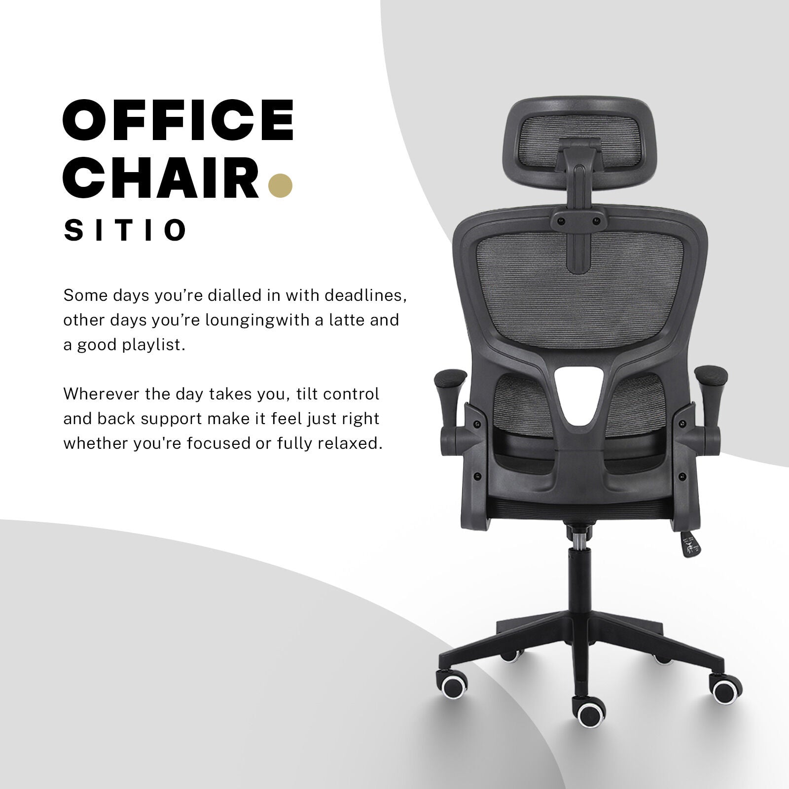 Work Office Chair - Lumber Support, Flip-up Armrest, Adjustable Headrest SITIO - Black 4