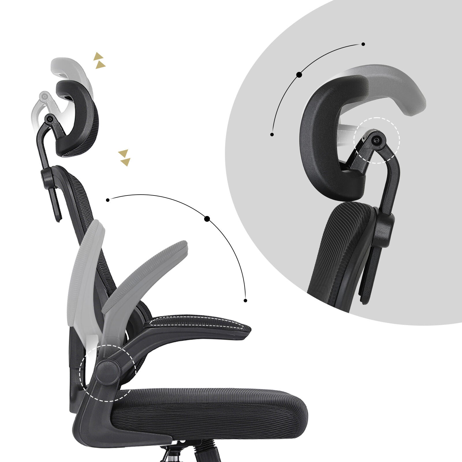 Work Office Chair - Lumber Support, Flip-up Armrest, Adjustable Headrest SITIO - Black 6