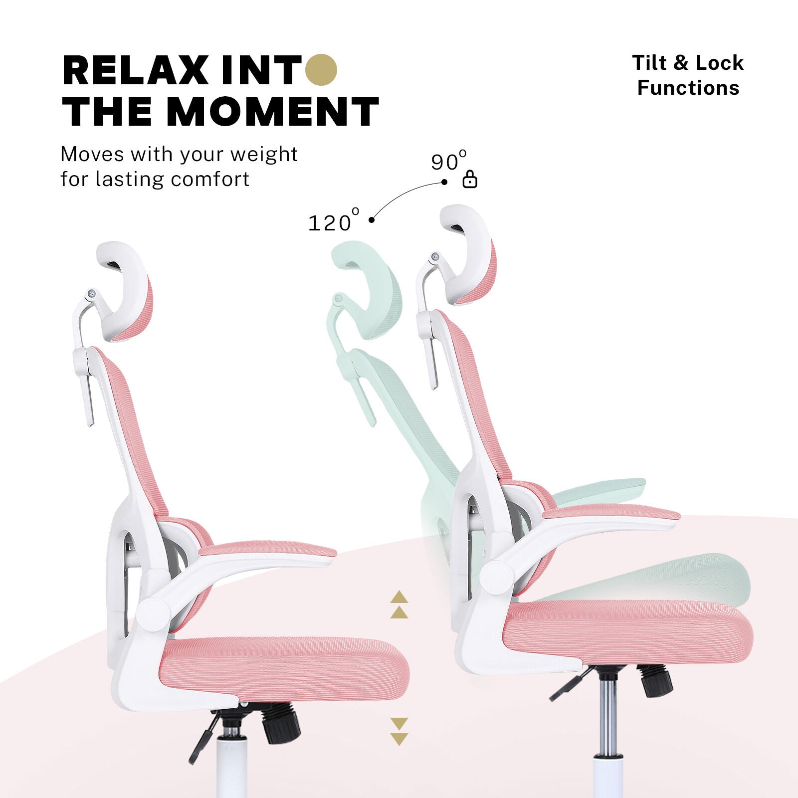 Work Office Chair - Lumber Support, Flip-up Armrest, Adjustable Headrest SITIO - Pink 7