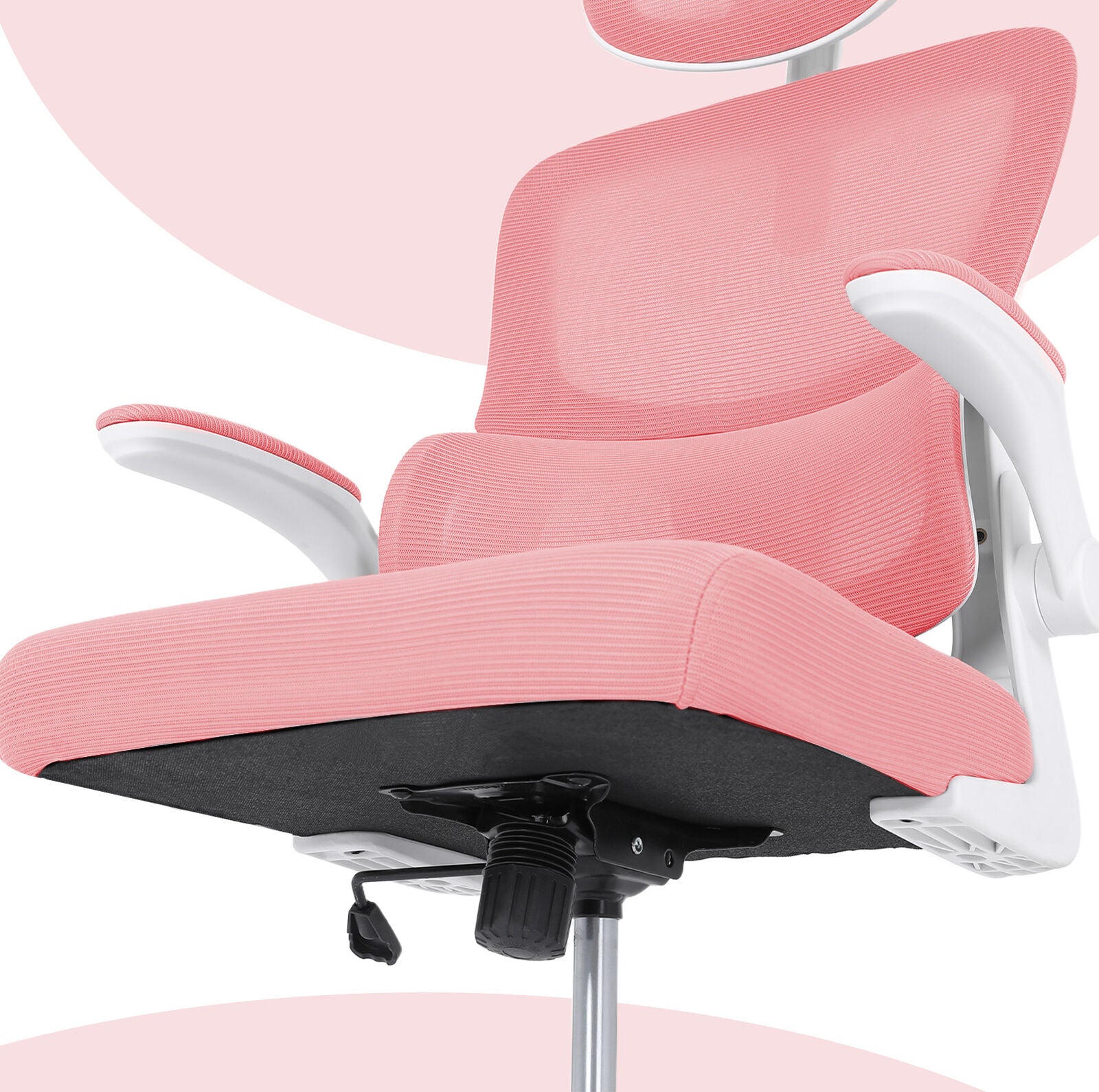 Work Office Chair - Lumber Support, Flip-up Armrest, Adjustable Headrest SITIO - Pink 9