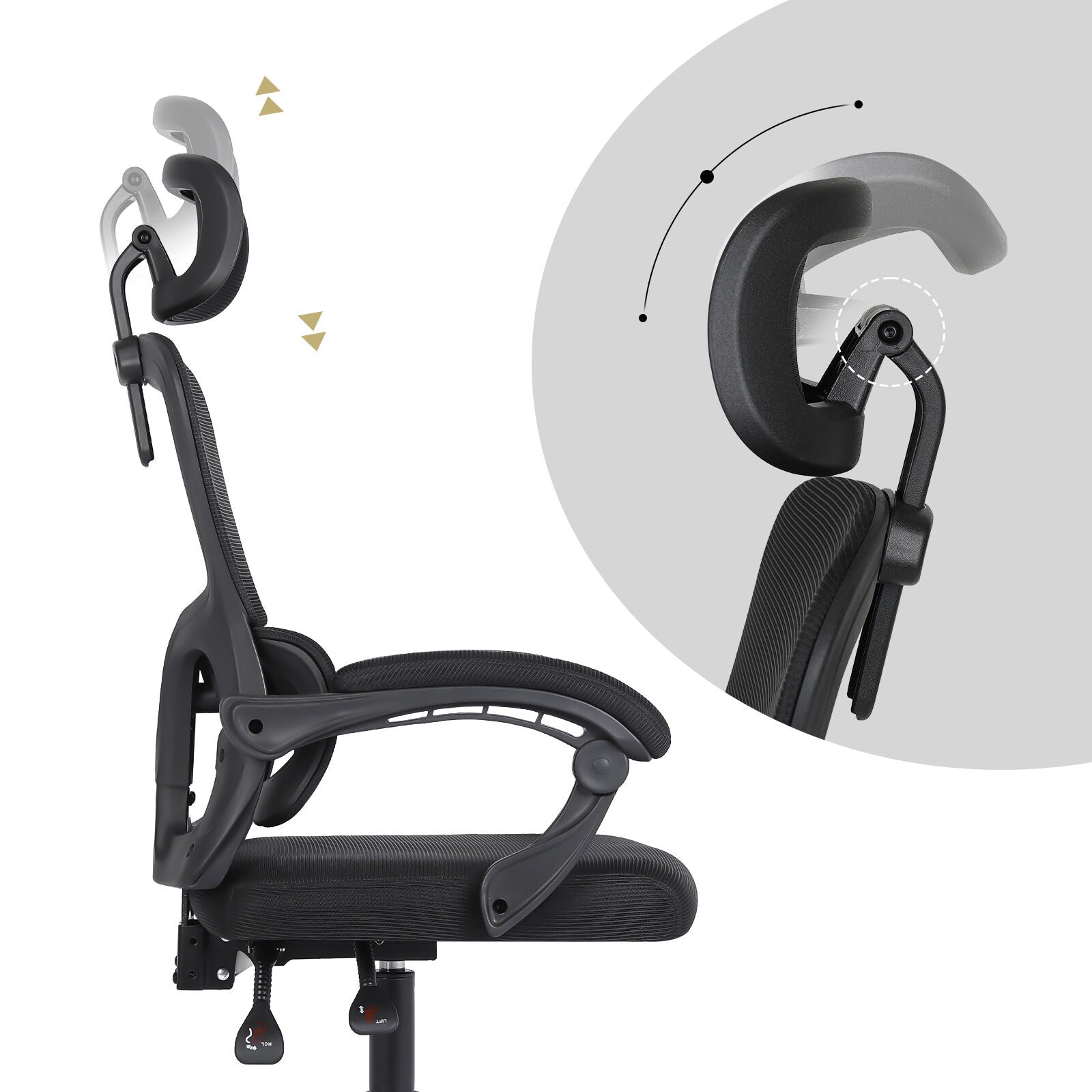 Ergonomic Reclining Office Chair - Lumbar Support, Adjustable Headrest VELTRA - BLACK 8