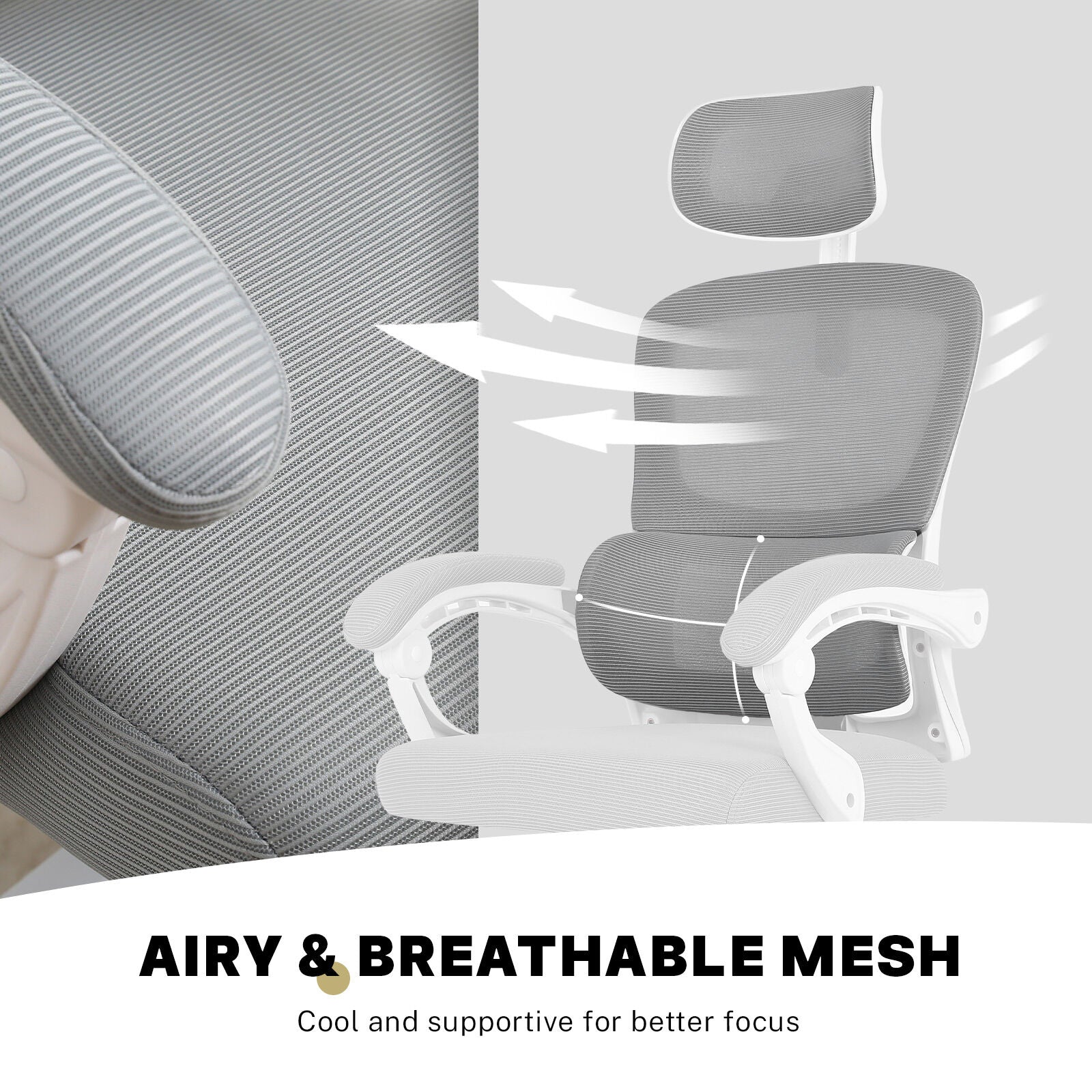 Ergonomic Reclining Office Chair - Lumbar Support, Adjustable Headrest VELTRA - GREY 7