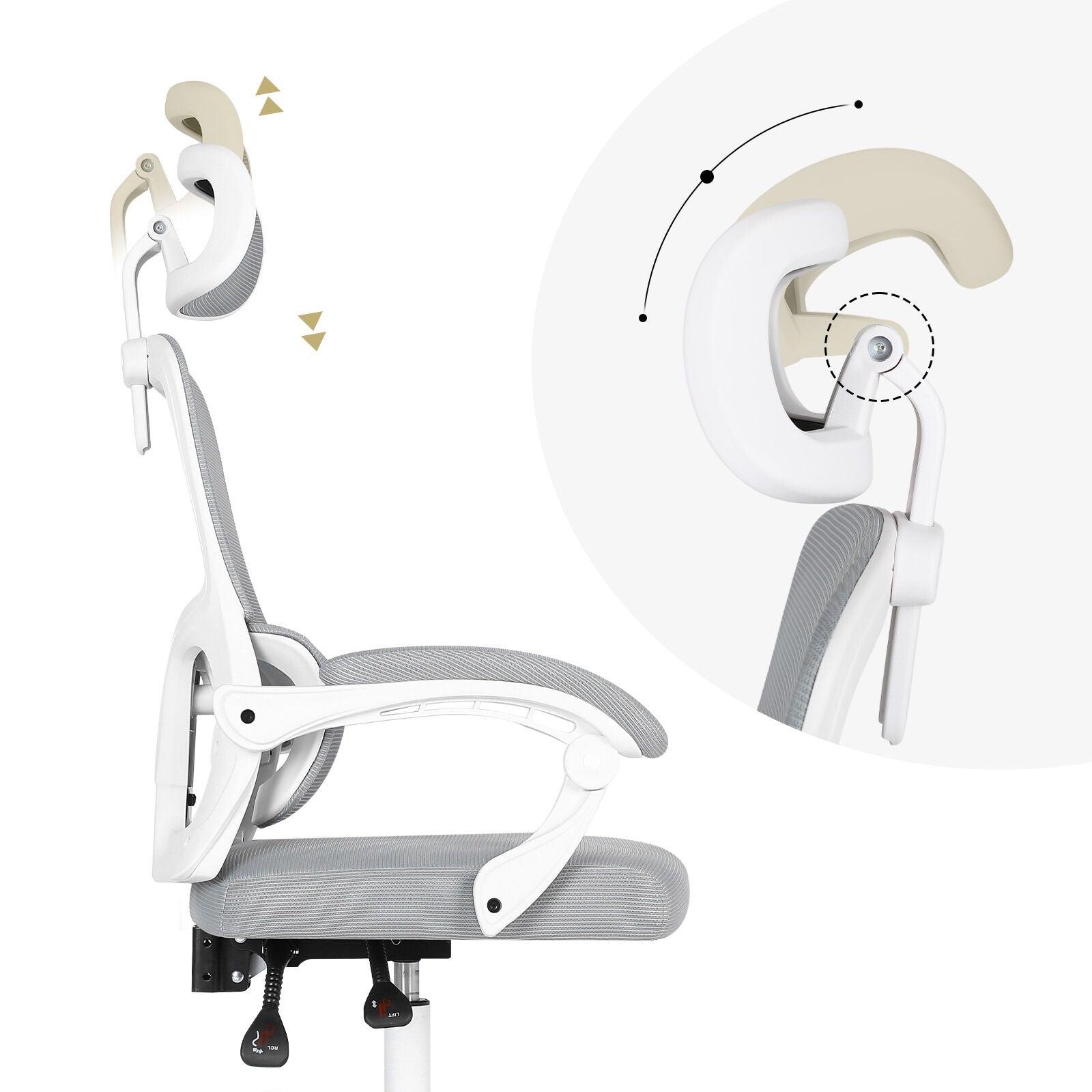 Ergonomic Reclining Office Chair - Lumbar Support, Adjustable Headrest VELTRA - GREY 8