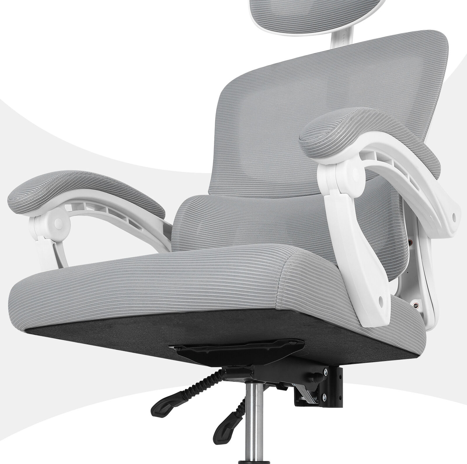 Ergonomic Reclining Office Chair - Lumbar Support, Adjustable Headrest VELTRA - GREY 10