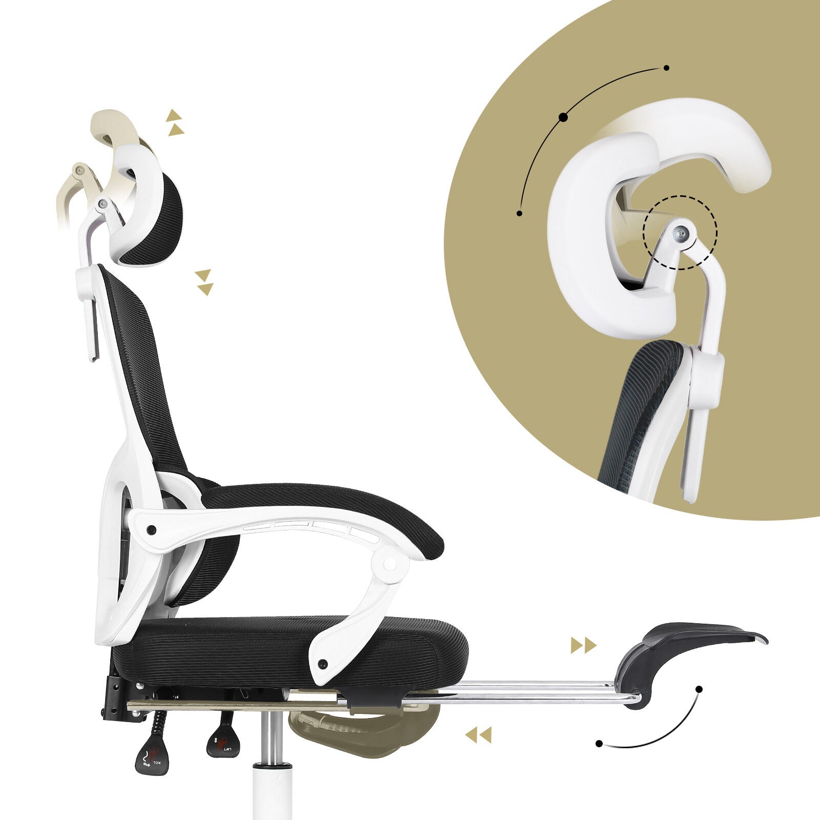 Ergonomic Reclining Office Chair - Footrest, Lumbar Support, Adjustable Headrest VELTRA - BLACK 6