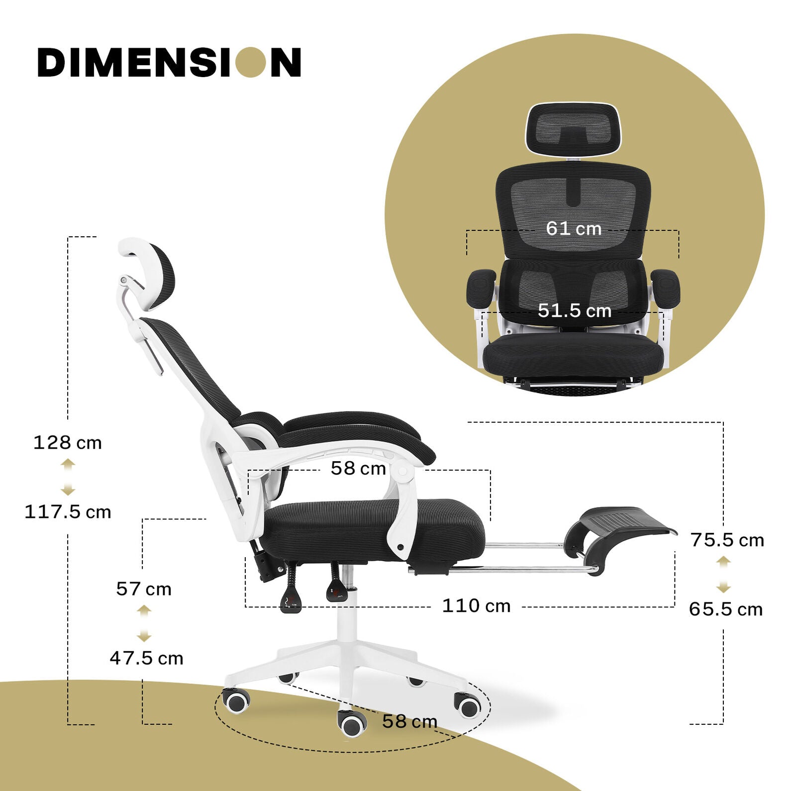 Ergonomic Reclining Office Chair - Footrest, Lumbar Support, Adjustable Headrest VELTRA - BLACK 10