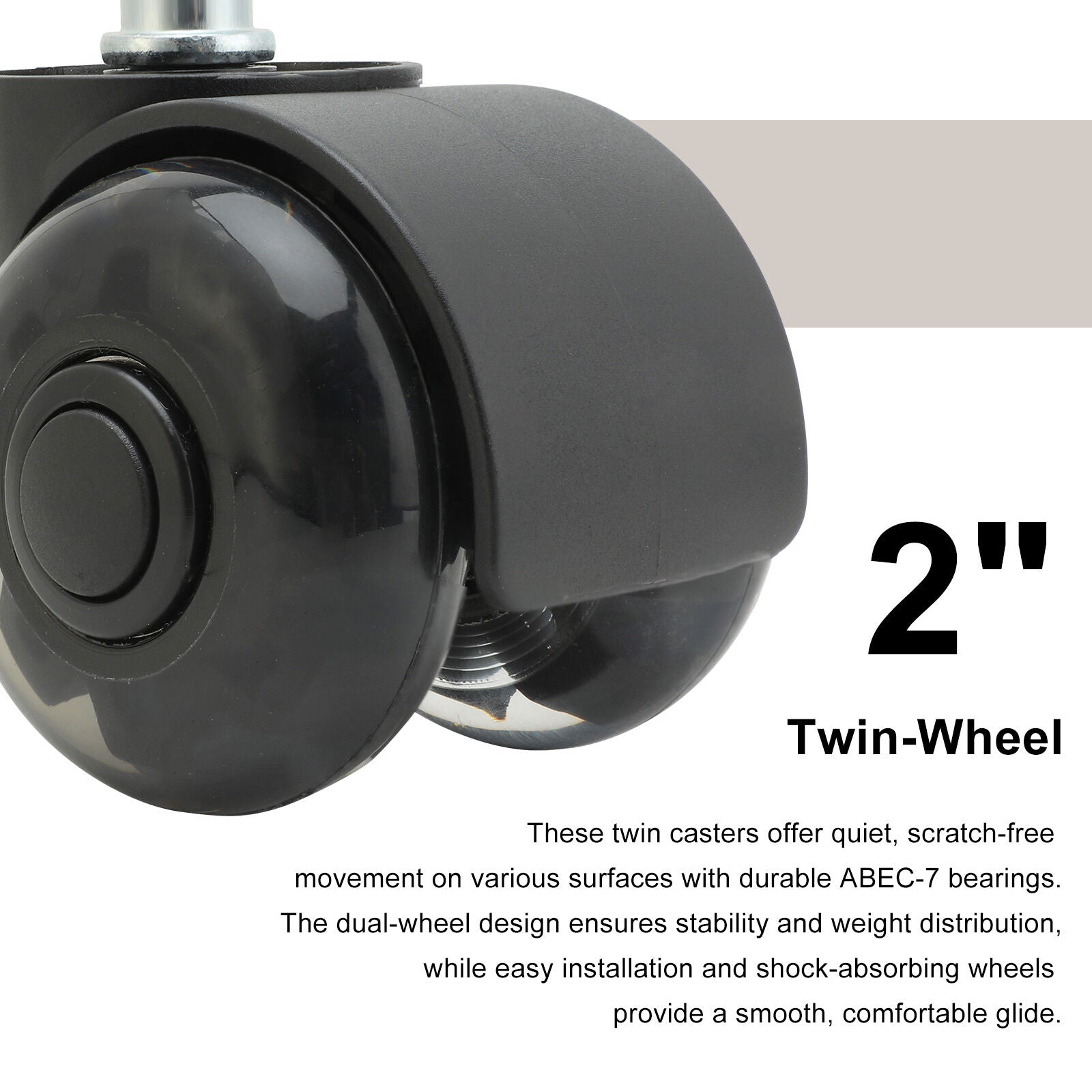 5X 2'' Twin Wheel Office Chair Casters - Slient Smooth, 11x22mm Stem 3