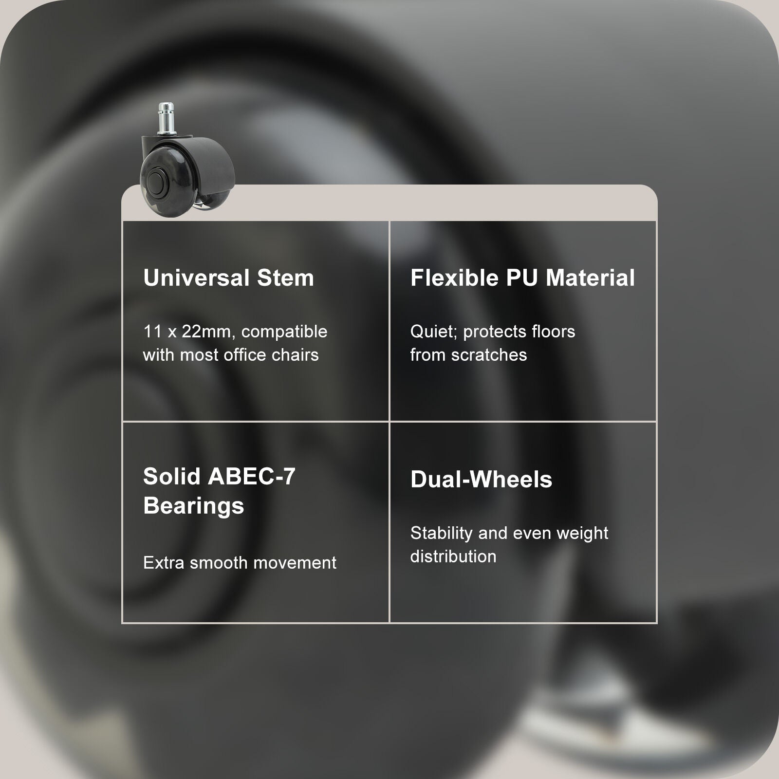 5X 2'' Twin Wheel Office Chair Casters - Slient Smooth, 11x22mm Stem 4