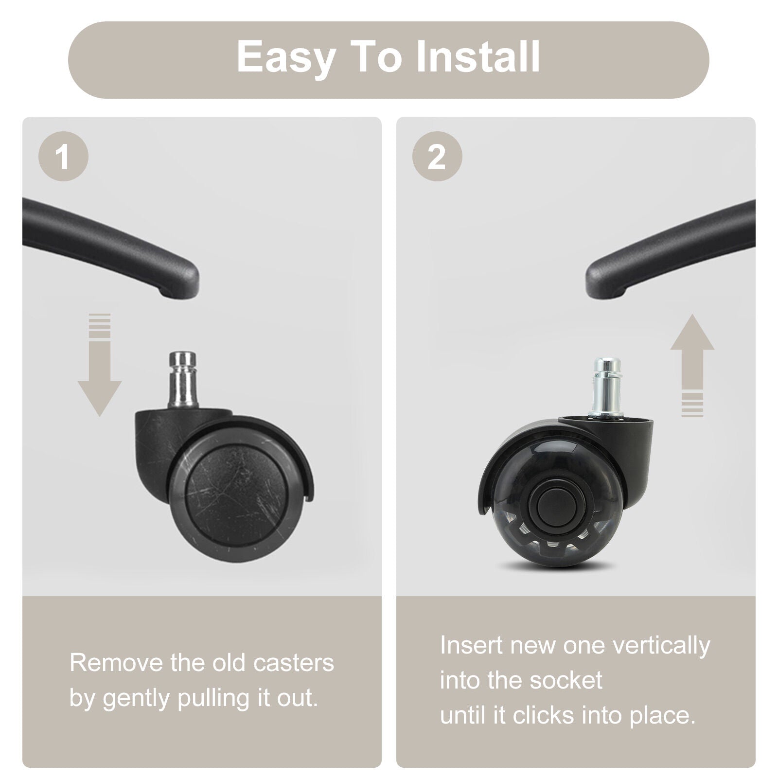 5X 2'' Twin Wheel Office Chair Casters - Slient Smooth, 11x22mm Stem 6