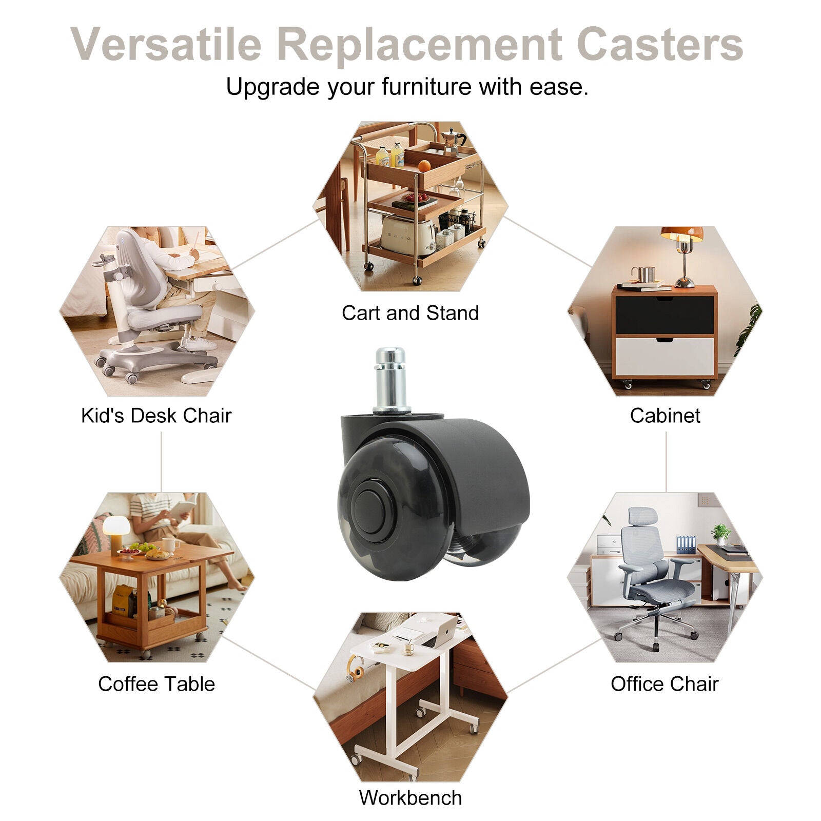5X 2'' Twin Wheel Office Chair Casters - Slient Smooth, 11x22mm Stem 8