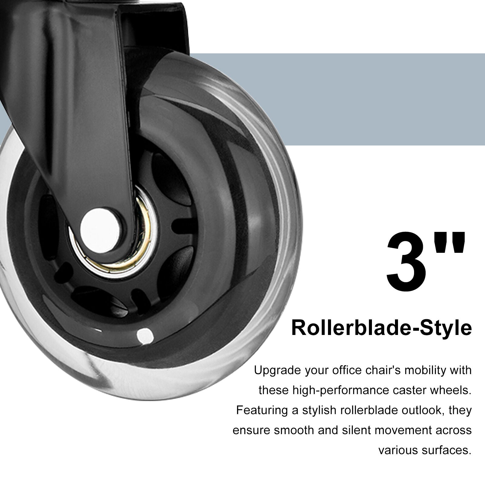5X 3'' Rollerblade Style Wheels Office Chair Casters - Slient Smooth, 11x22mm Stem 3