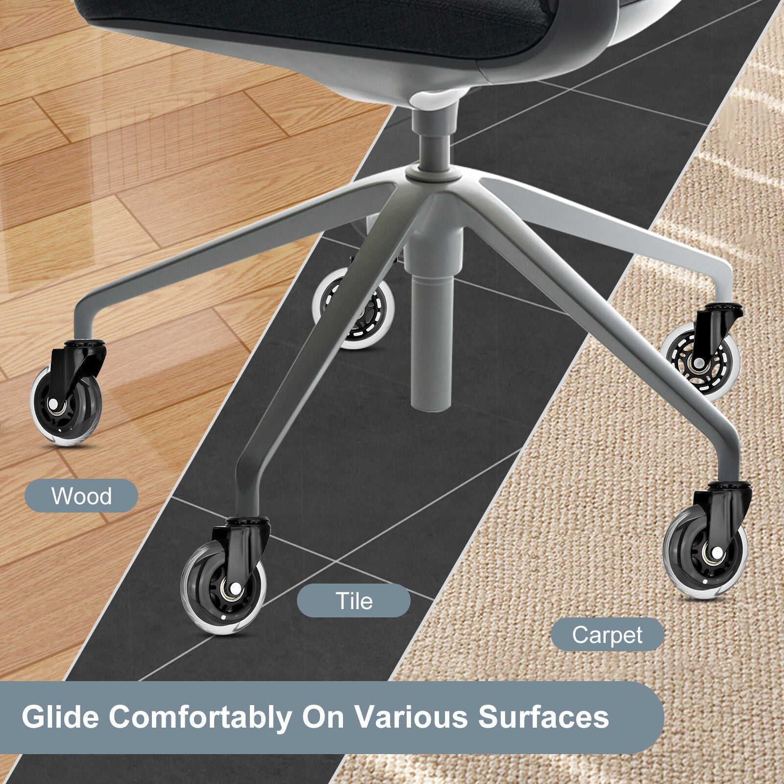 5X 3'' Rollerblade Style Wheels Office Chair Casters - Slient Smooth, 11x22mm Stem 5