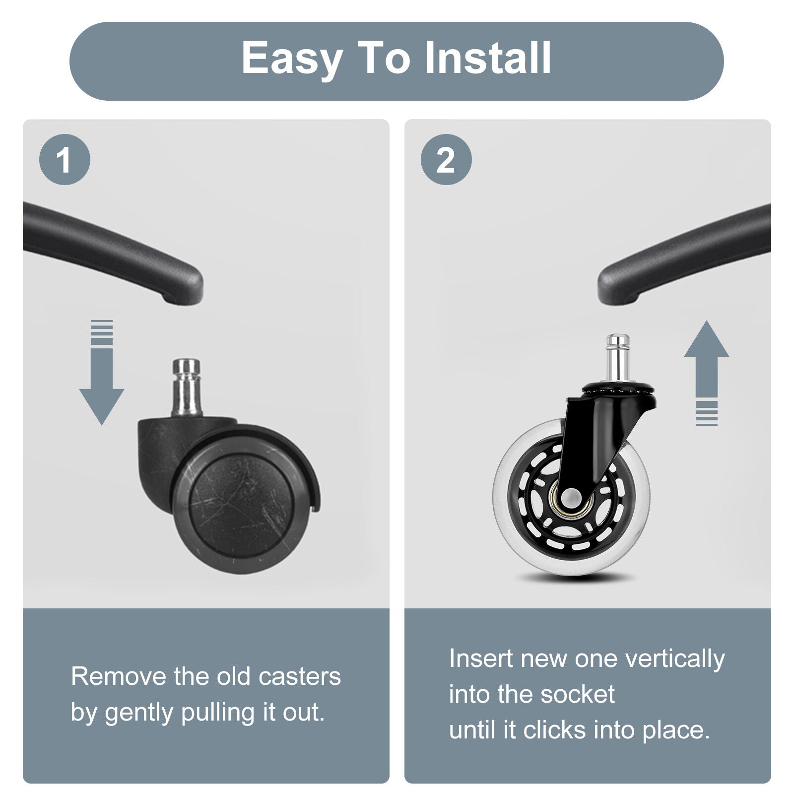 5X 3'' Rollerblade Style Wheels Office Chair Casters - Slient Smooth, 11x22mm Stem 6