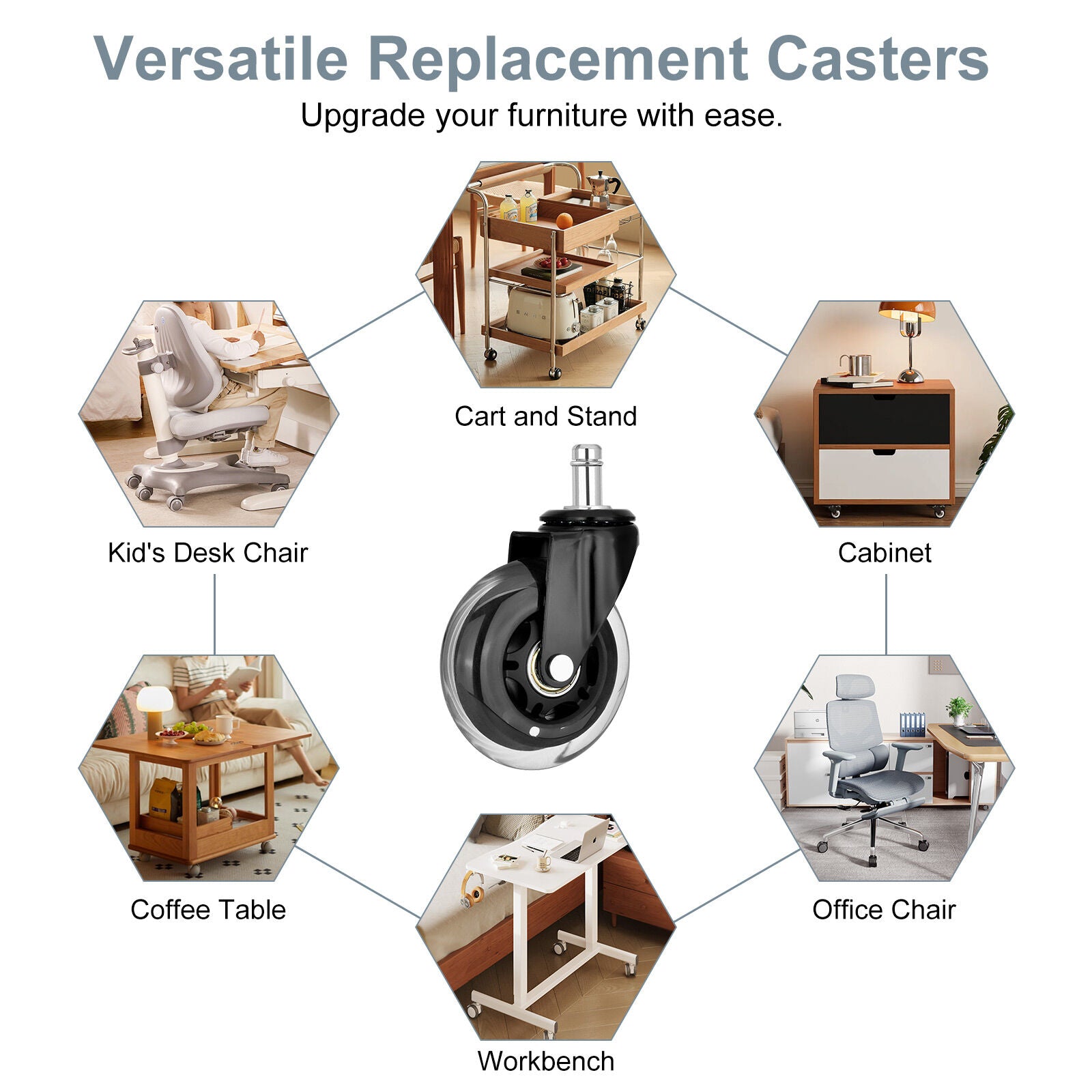 5X 3'' Rollerblade Style Wheels Office Chair Casters - Slient Smooth, 11x22mm Stem 8