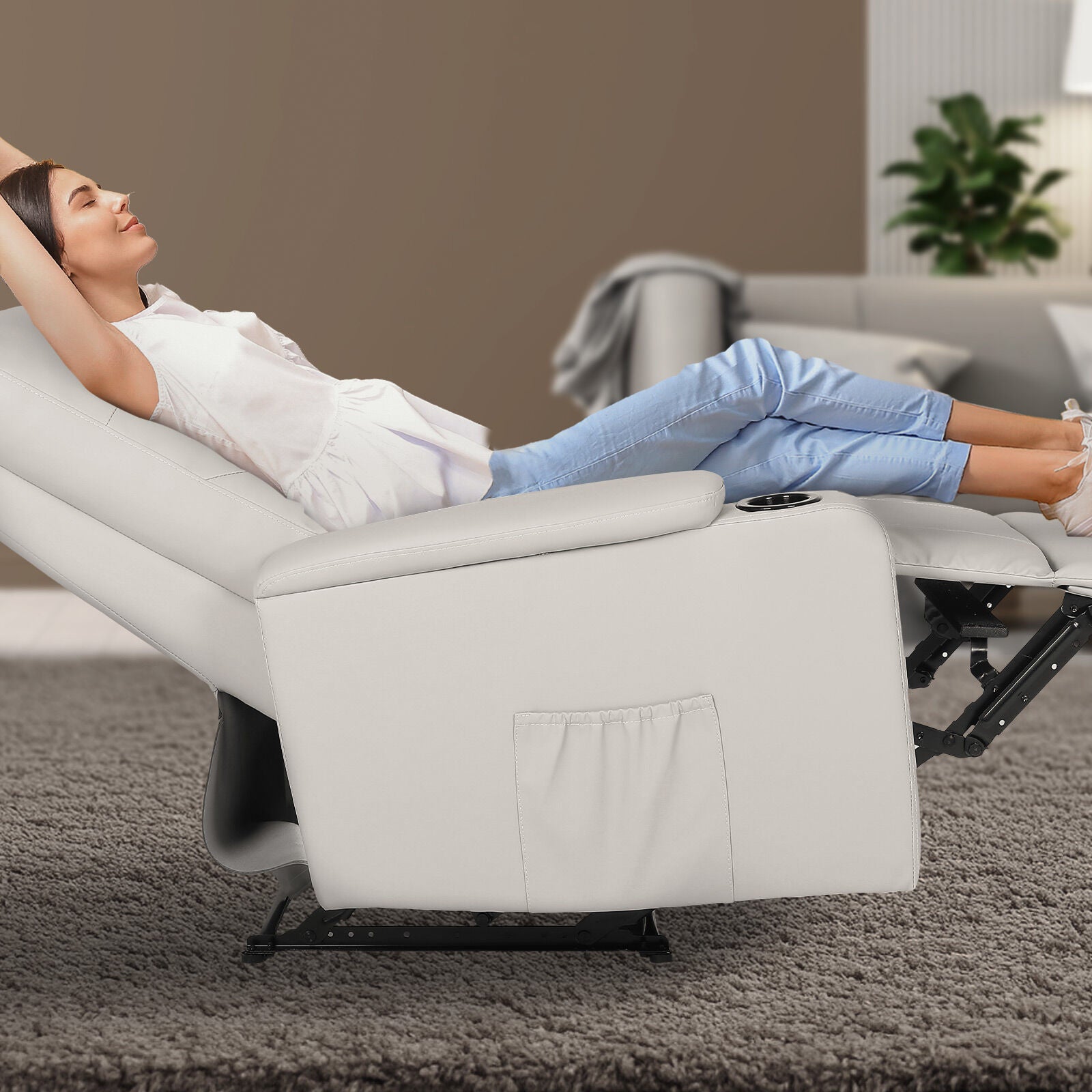 Home Recliner Chair - PU Leather Sofa Lounge Armchair DAKOTA GREY 9