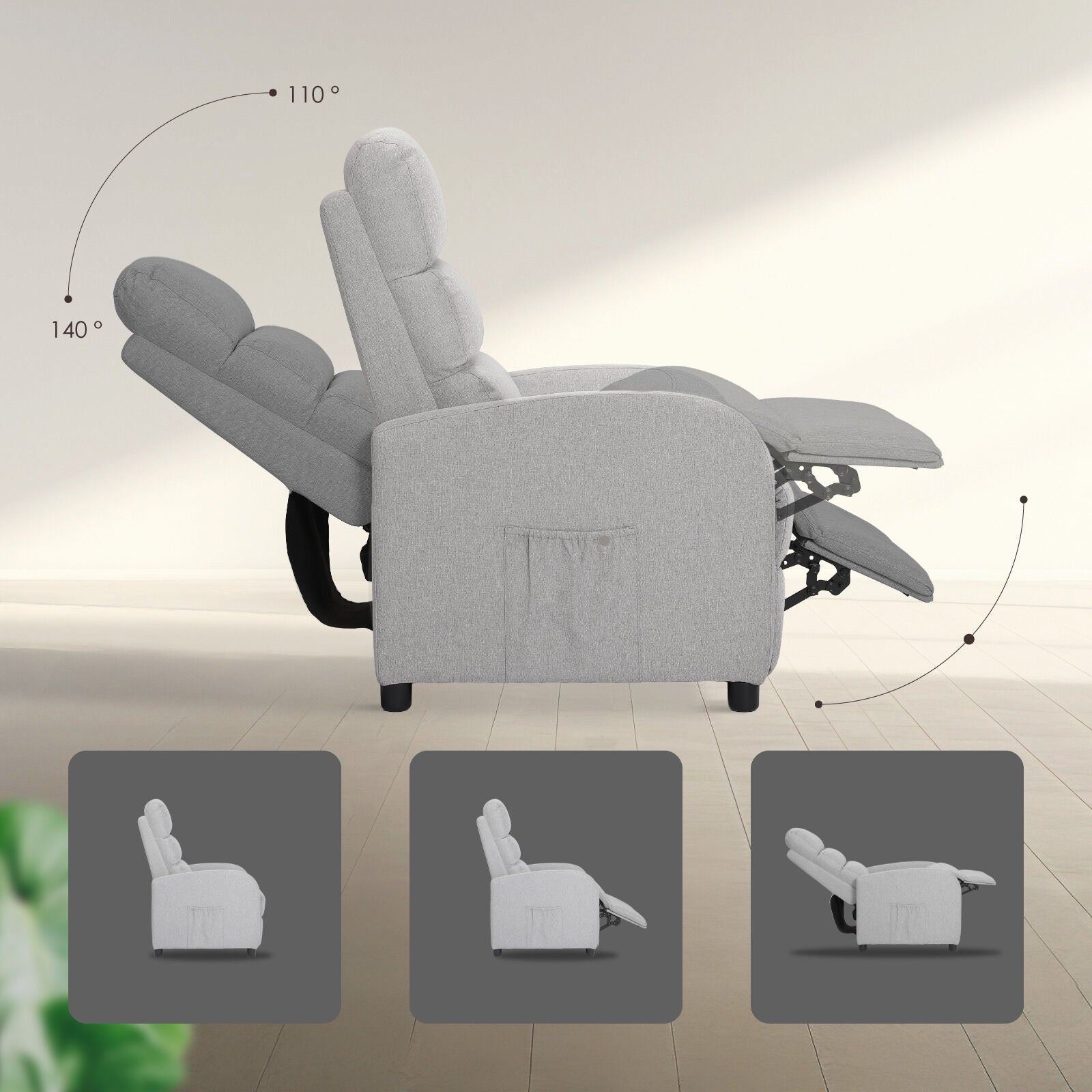 Home Recliner Chair - Linen Fabric Sofa Lounge Armchair SHILOH GREY 6