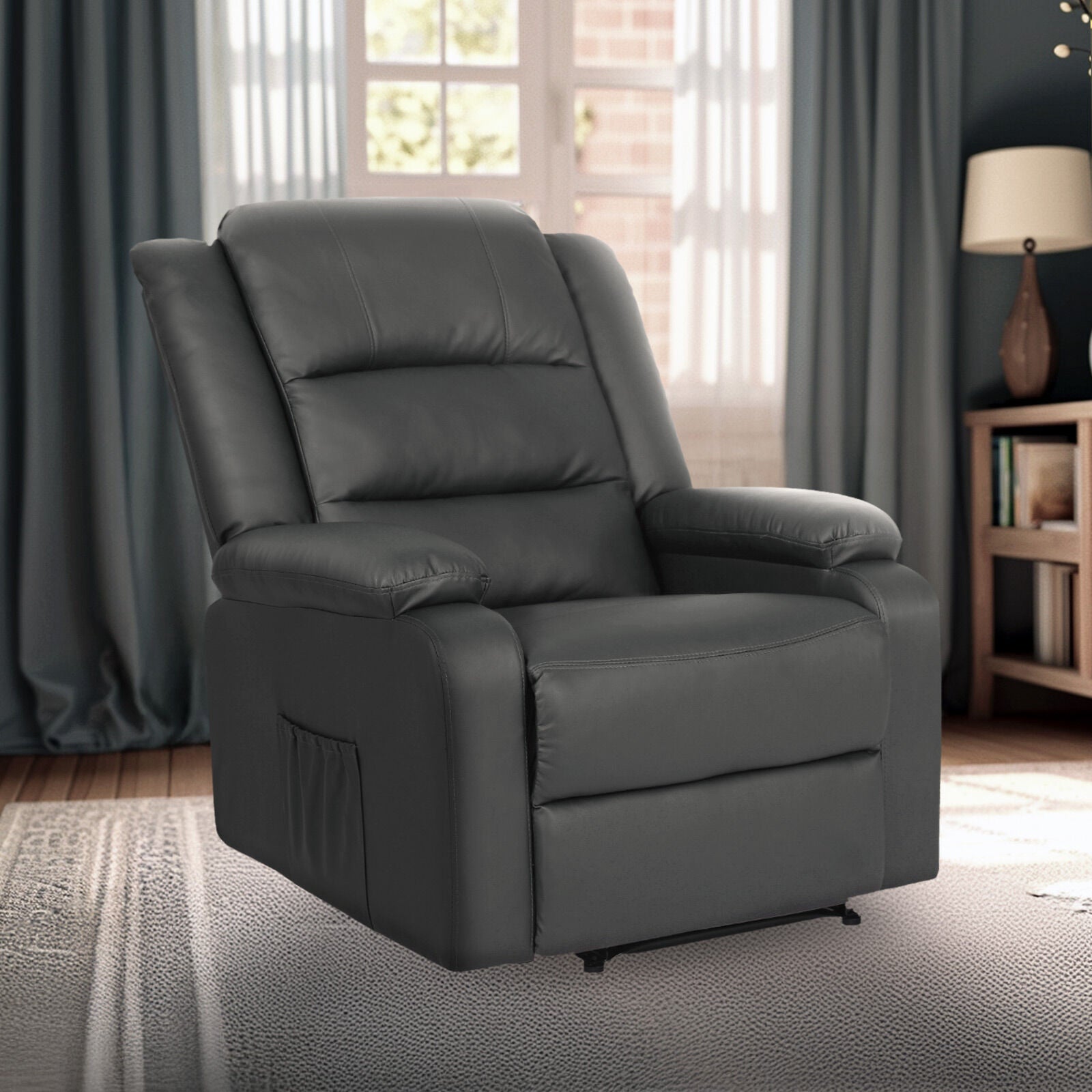 Home Recliner Chair - PU Leather Sofa Lounge Armchair MARLO GREY 4