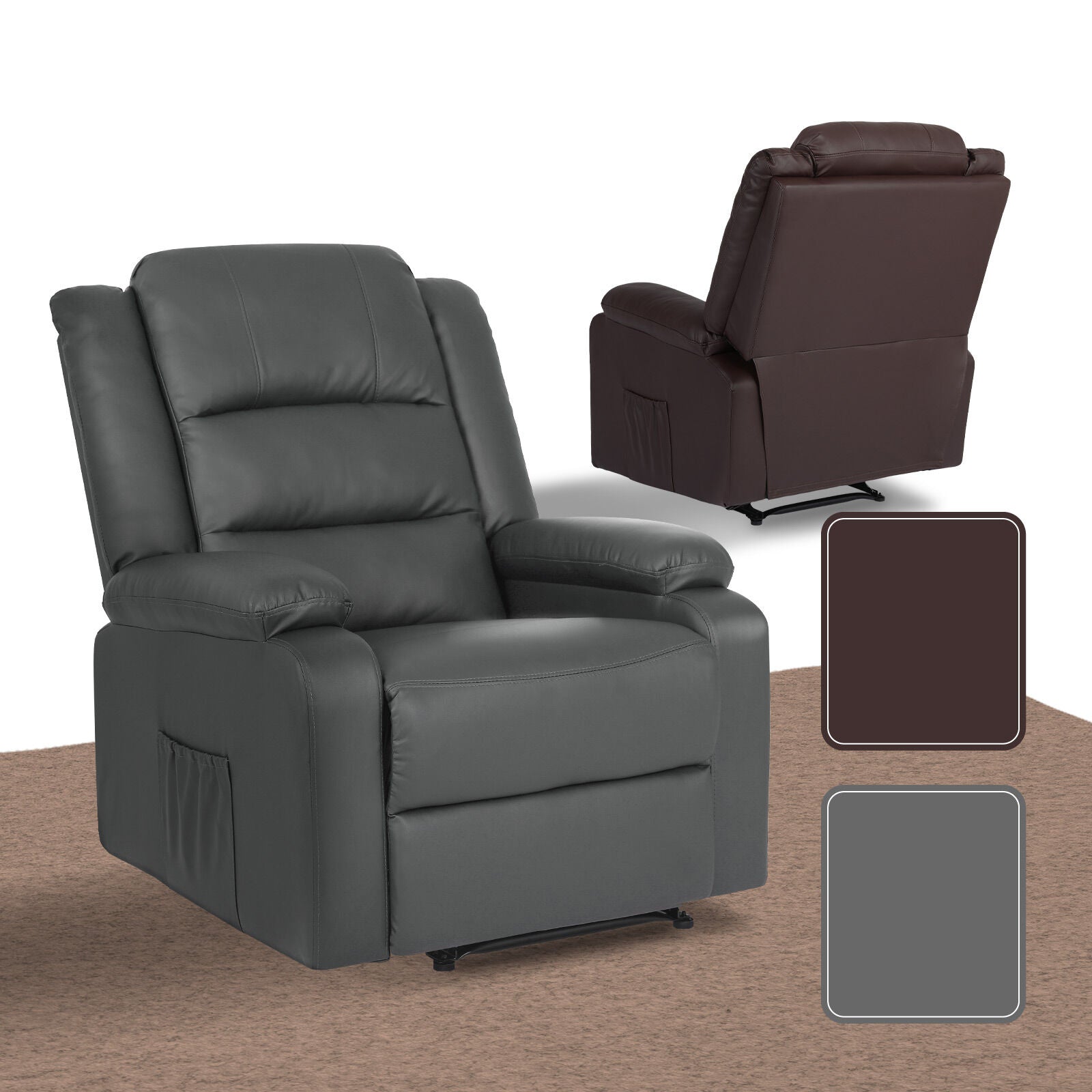 Home Recliner Chair - PU Leather Sofa Lounge Armchair MARLO GREY 10