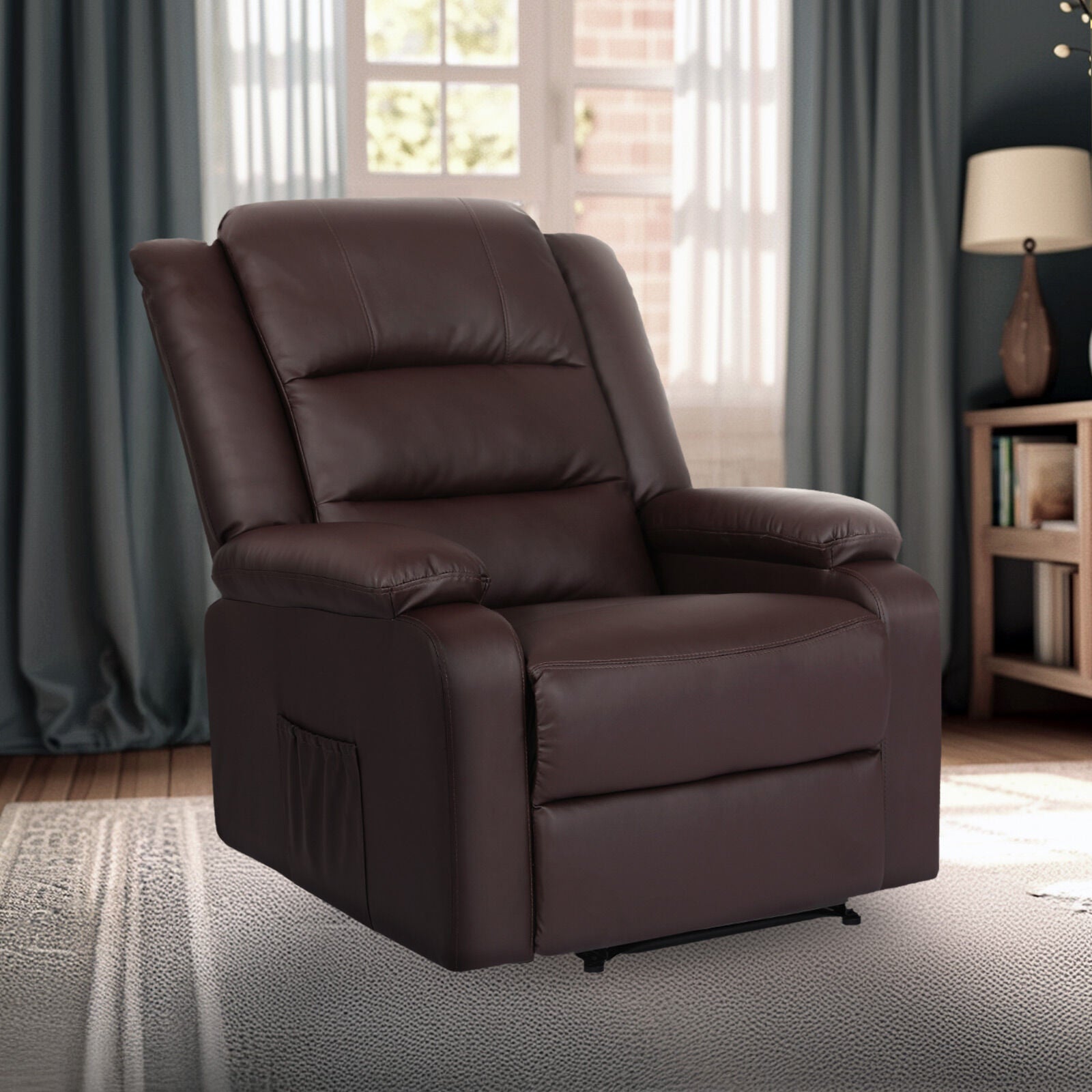 Home Recliner Chair - PU Leather Sofa Lounge Armchair MARLO BROWN 4
