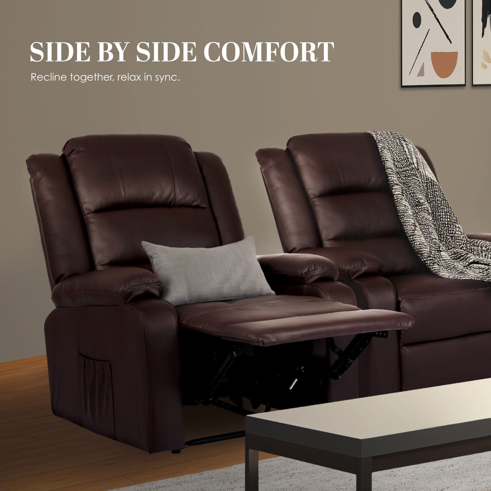 Home Recliner Chair - PU Leather Sofa Lounge Armchair MARLO BROWN 5