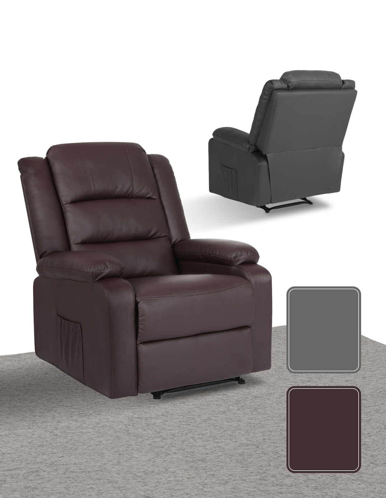 Home Recliner Chair - PU Leather Sofa Lounge Armchair MARLO BROWN 10