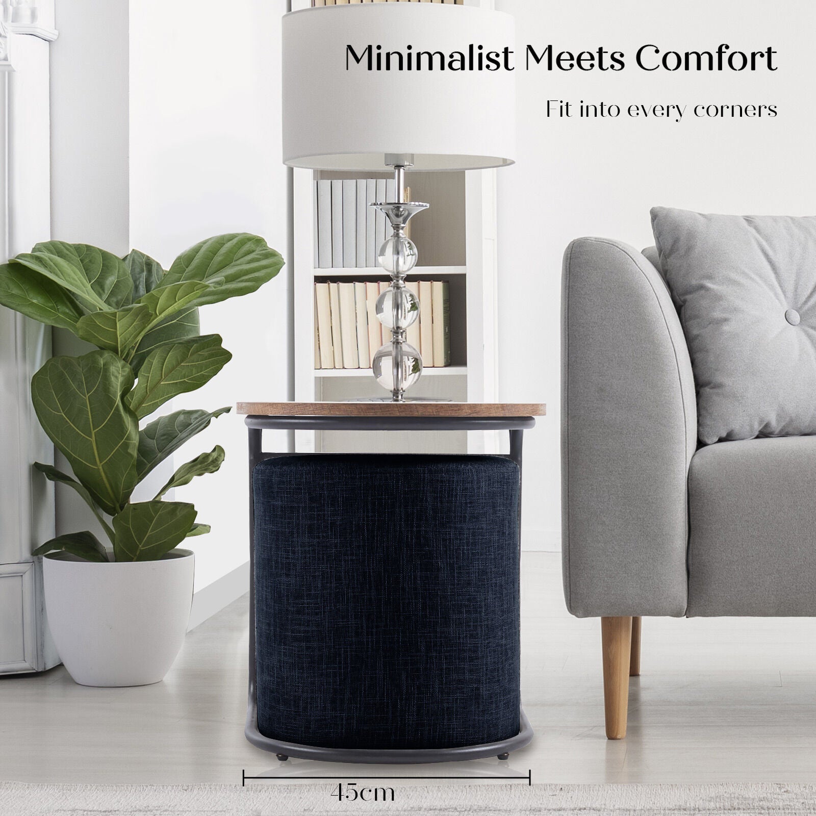 3 Piece Set Coffee Table & Ottoman Wood Side End Table Industrial - Black 5