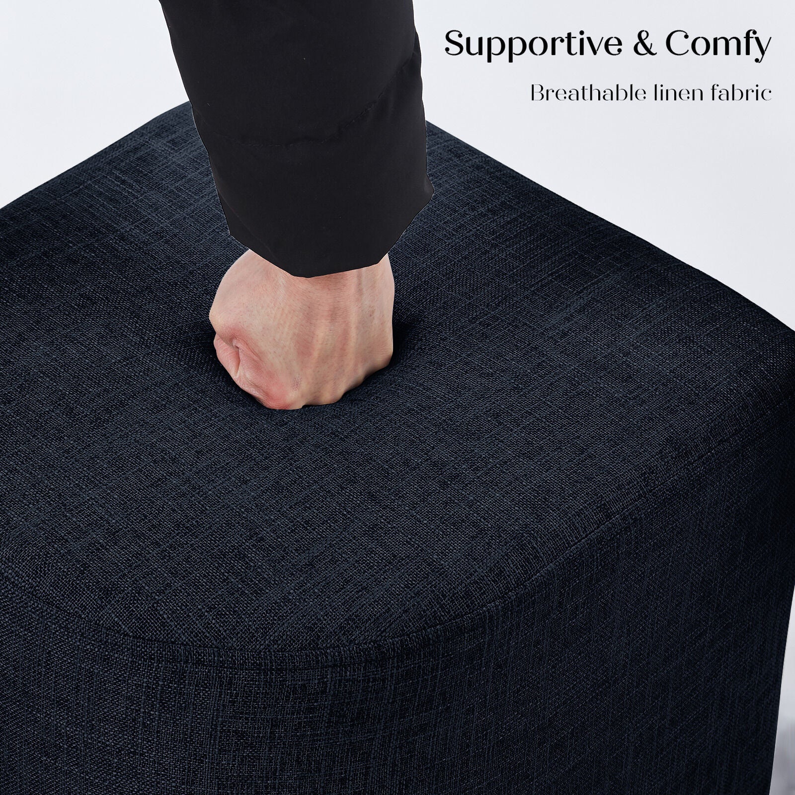 3 Piece Set Coffee Table & Ottoman Wood Side End Table Industrial - Black 6