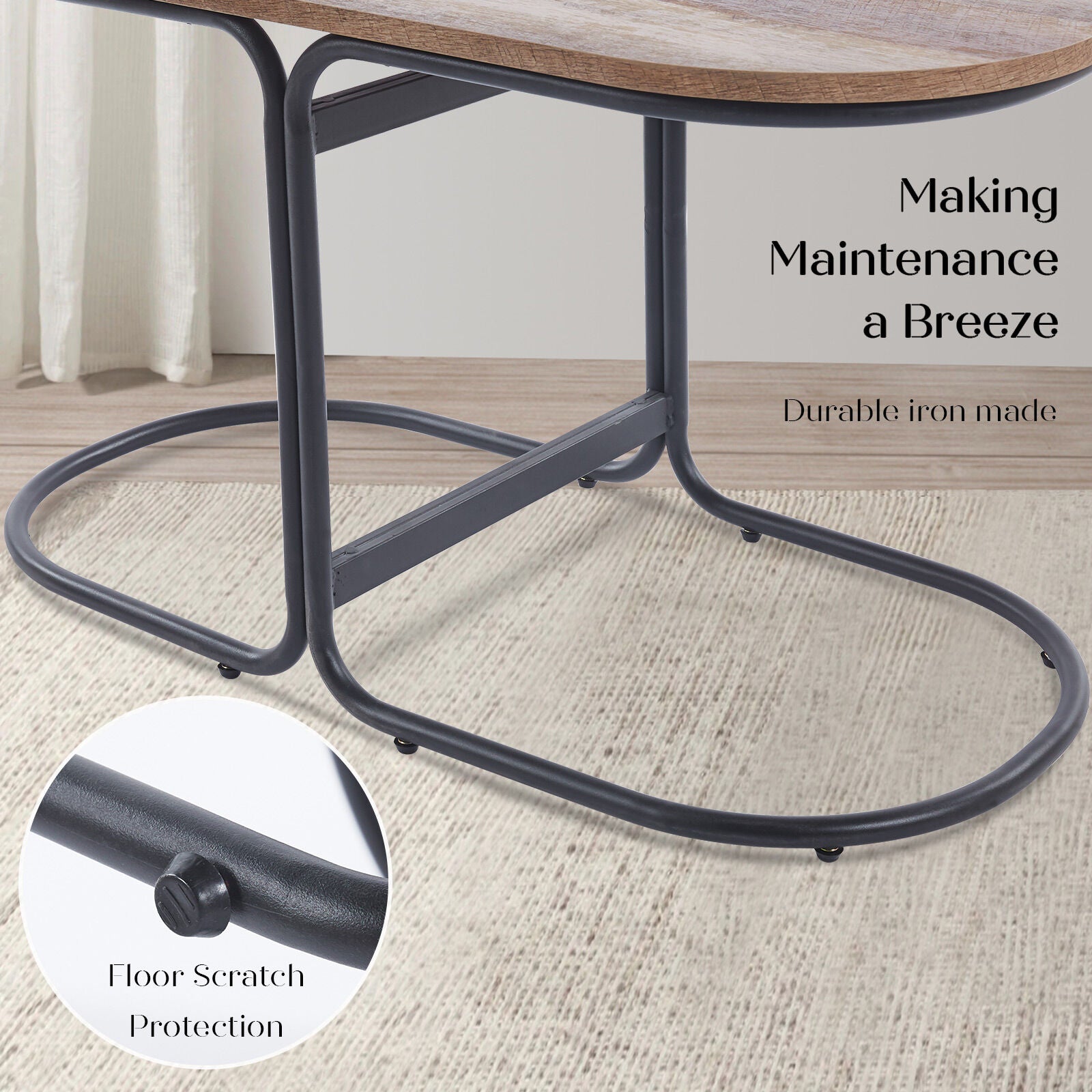 3 Piece Set Coffee Table & Ottoman Wood Side End Table Industrial - Black 9