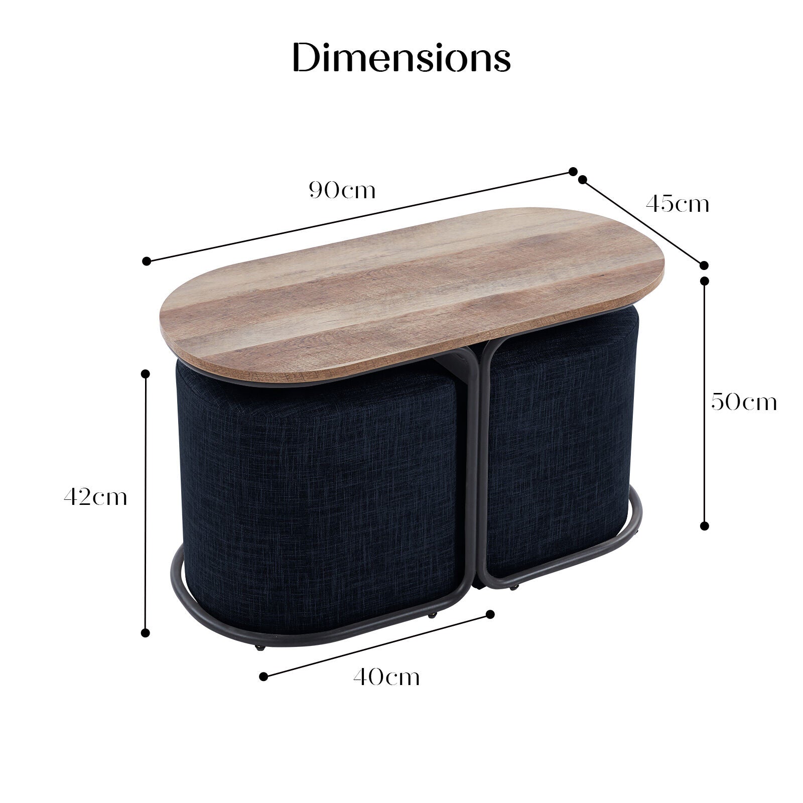 3 Piece Set Coffee Table & Ottoman Wood Side End Table Industrial - Black 11