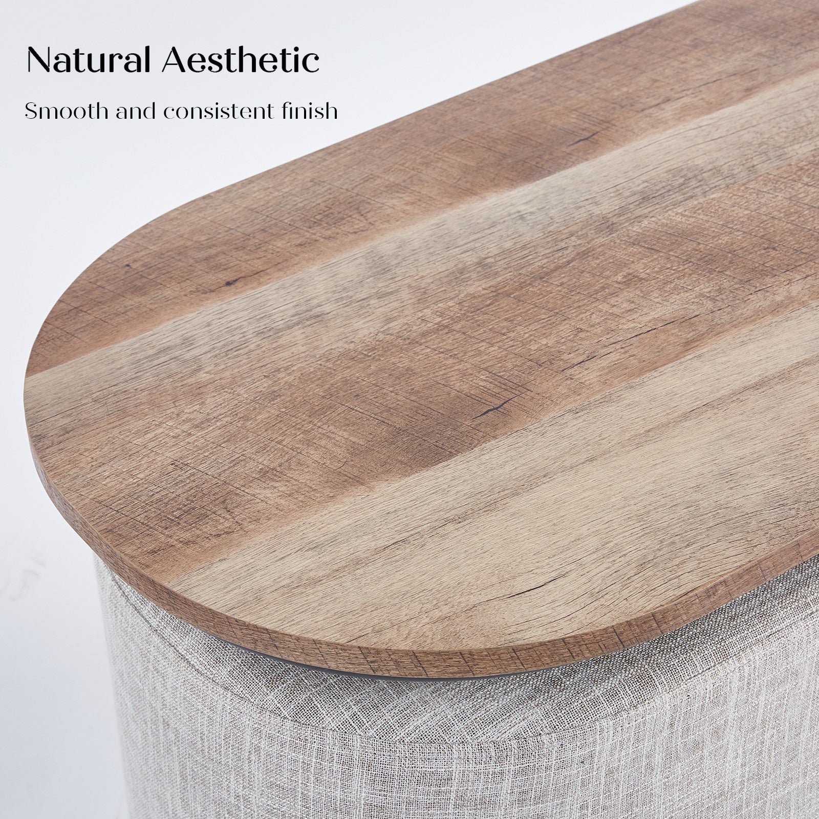 3 Piece Set Coffee Table & Ottoman Wood Side End Table Industrial - CREAM GREY 4