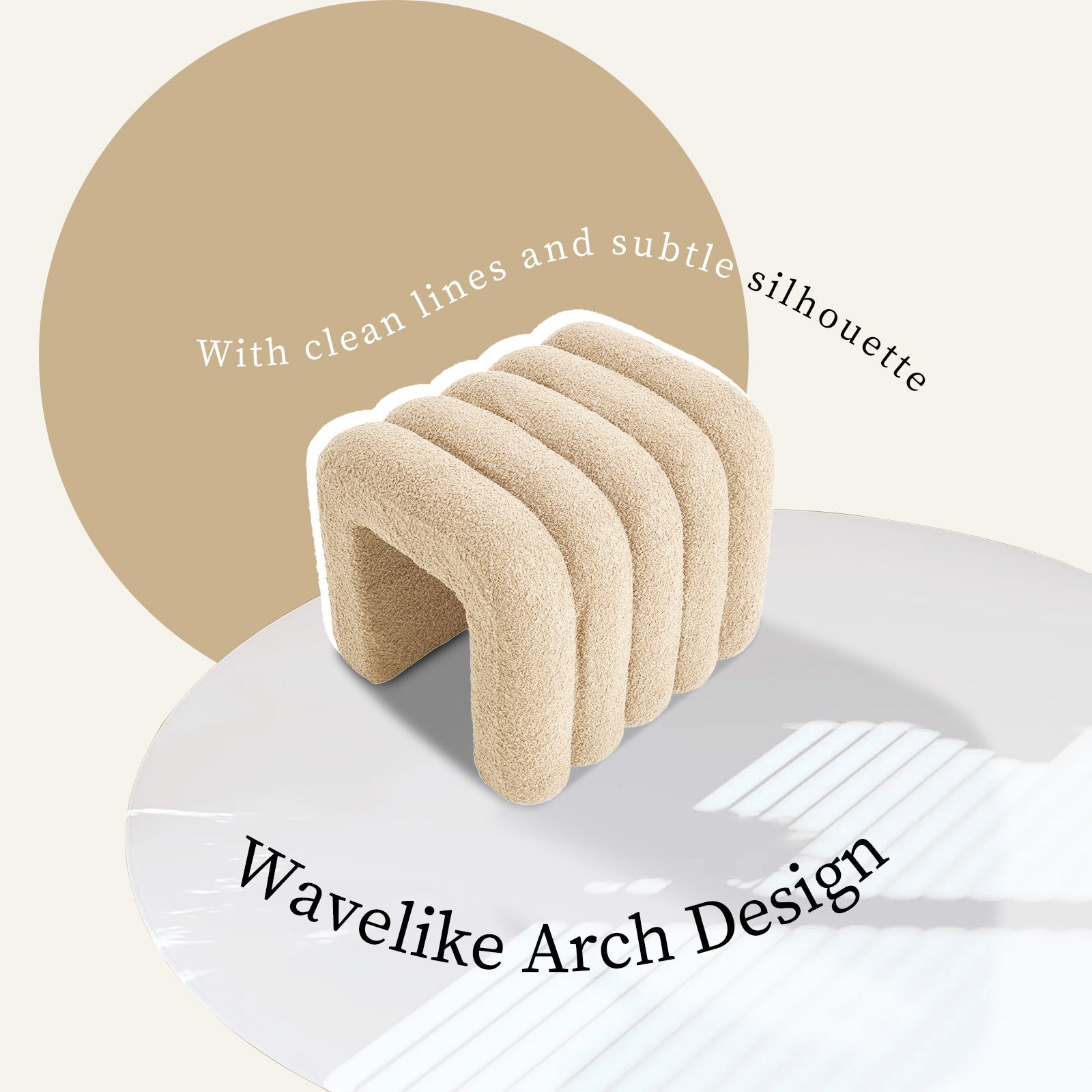 Ridge Arch Ottoman Stool Teddy Fleece Fabric Foot Rest 45cm BEIGE 4