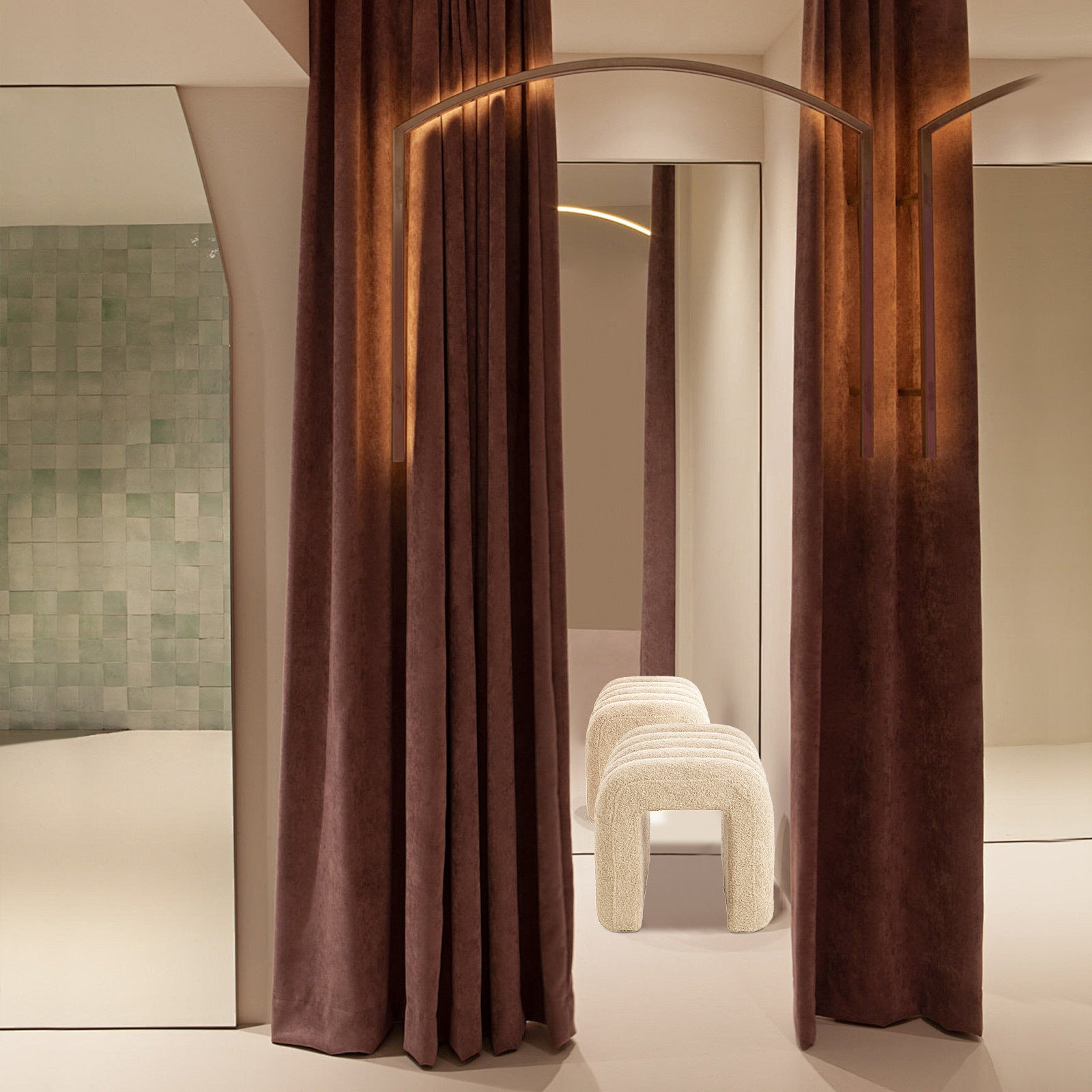 Ridge Arch Ottoman Stool Teddy Fleece Fabric Foot Rest 45cm BEIGE 10