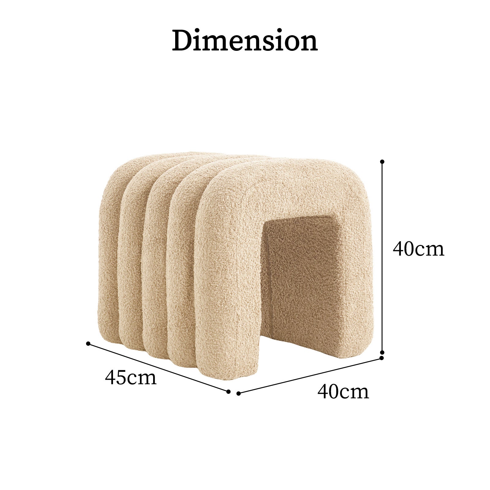 Ridge Arch Ottoman Stool Teddy Fleece Fabric Foot Rest 45cm BEIGE 12