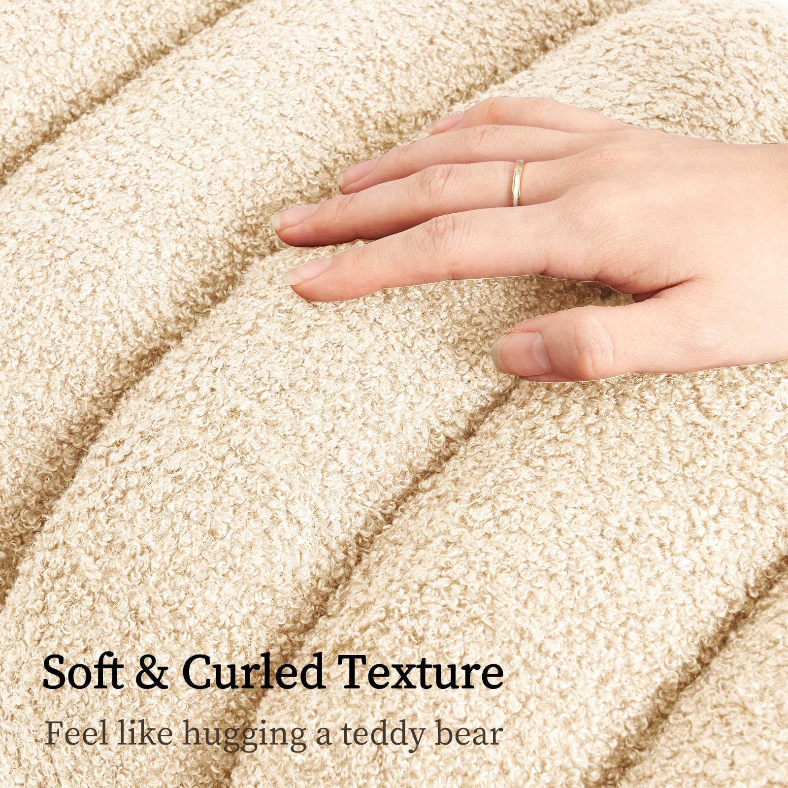 2X Ridge Arch Ottoman Stool Teddy Fleece Fabric Foot Rest 45cm BEIGE 5