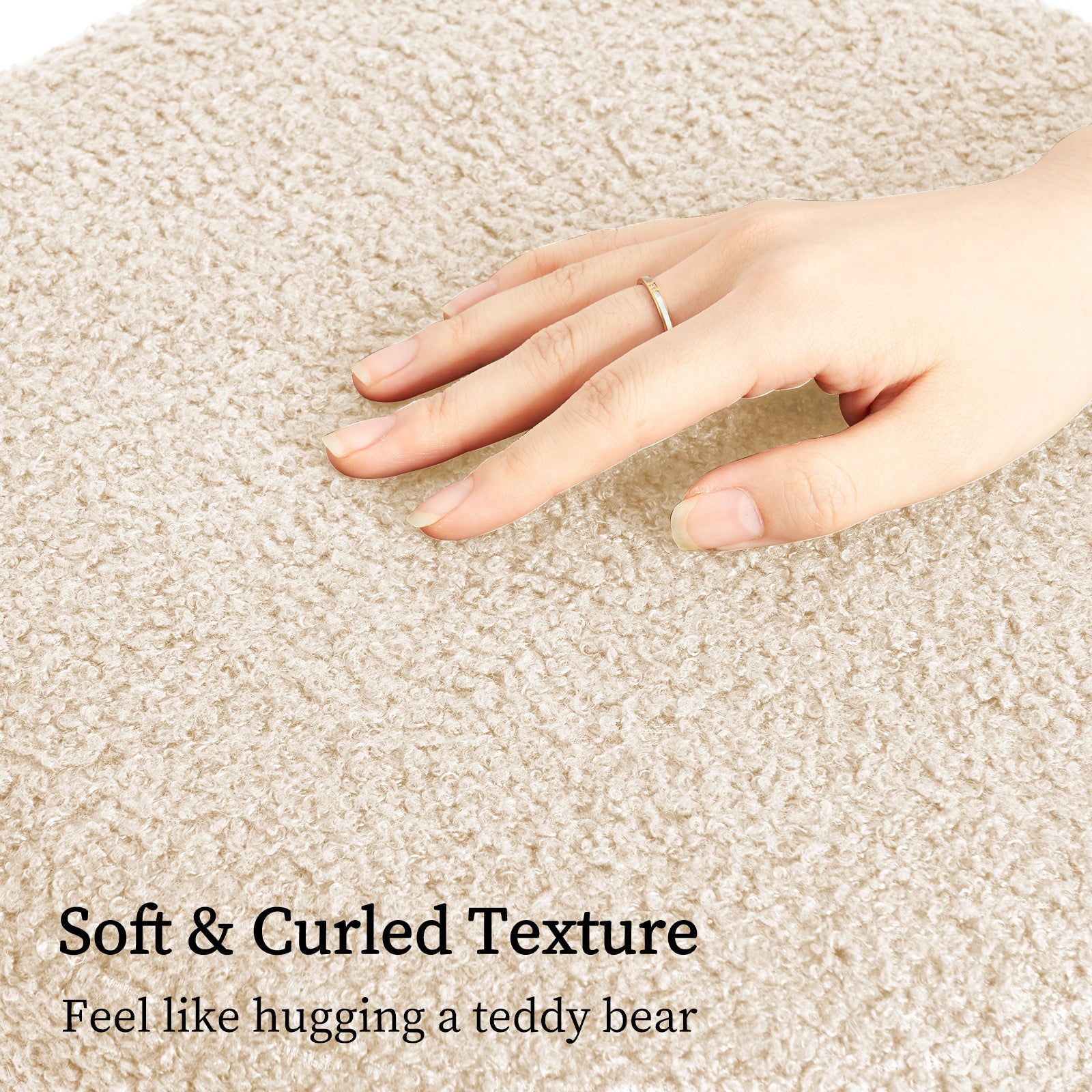 Round Stacked Ottoman Stool Teddy Fleece Fabric Foot Rest 38cm BEIGE 6