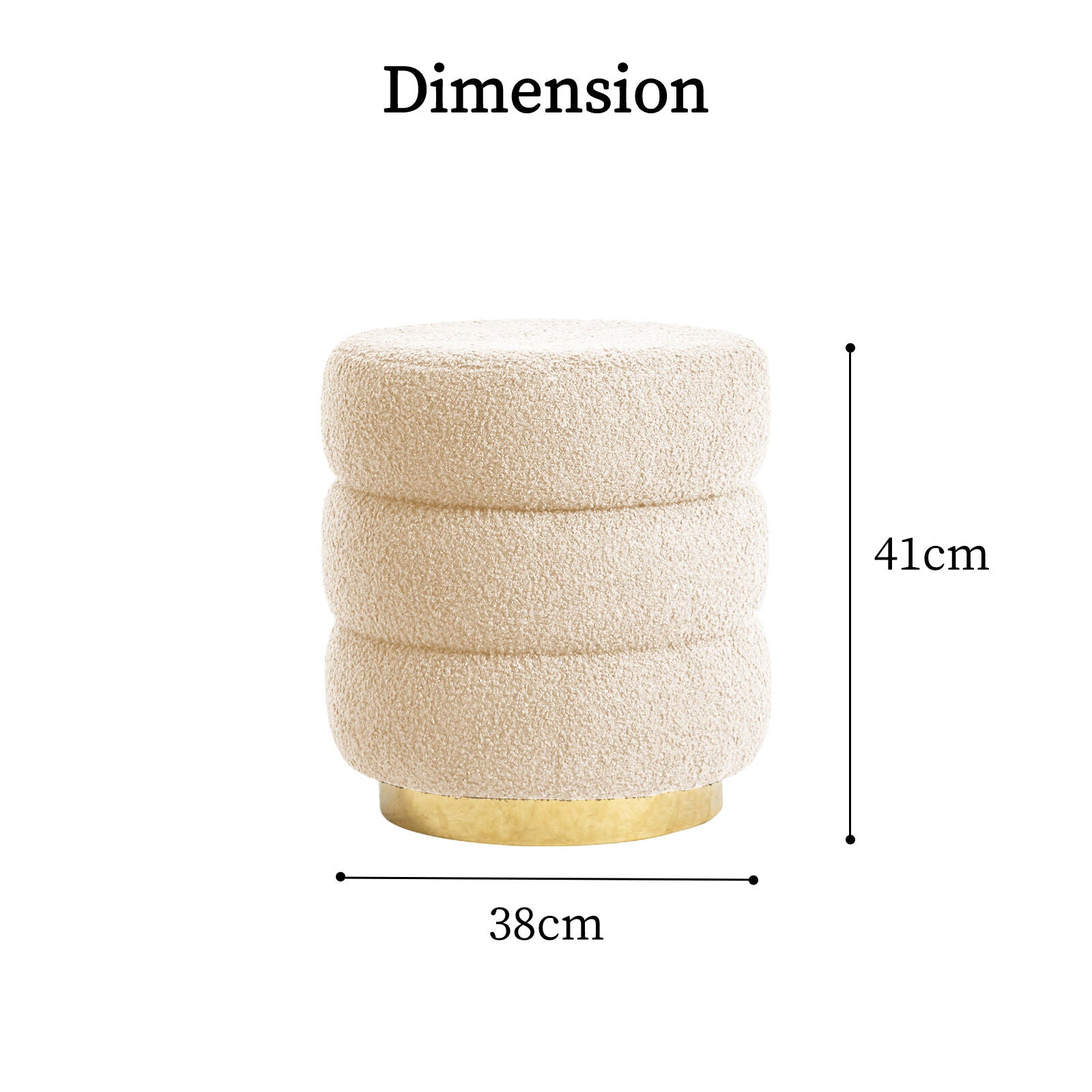 Round Stacked Ottoman Stool Teddy Fleece Fabric Foot Rest 38cm BEIGE 12