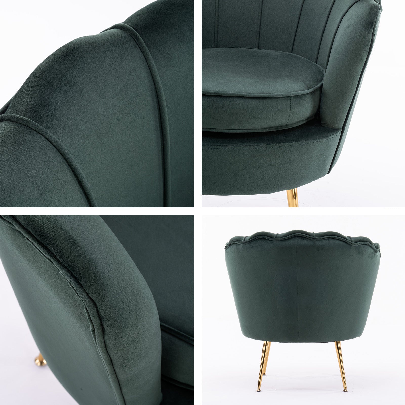 Armchair Padded Lounge Chair Accent Velvet Shell Scallop GREEN 3