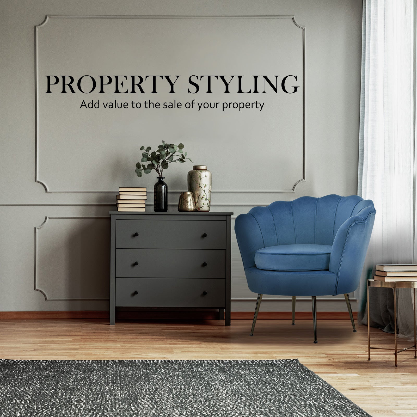 Armchair Padded Lounge Chair Accent Velvet Shell Scallop NAVY BLUE 4