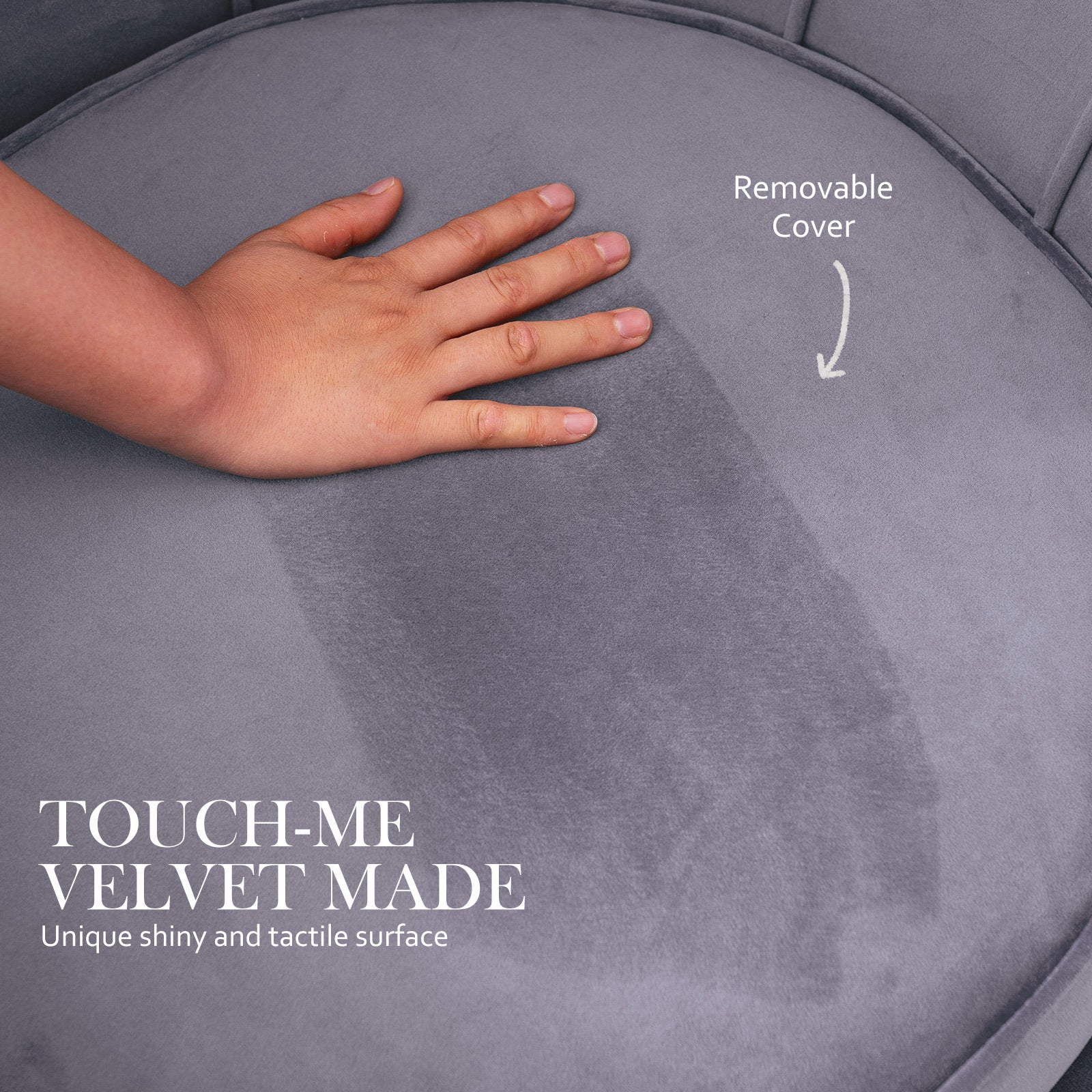 Armchair Lounge Chair Accent Velvet Shell Scallop + Ottoman Footstool Round GREY 6