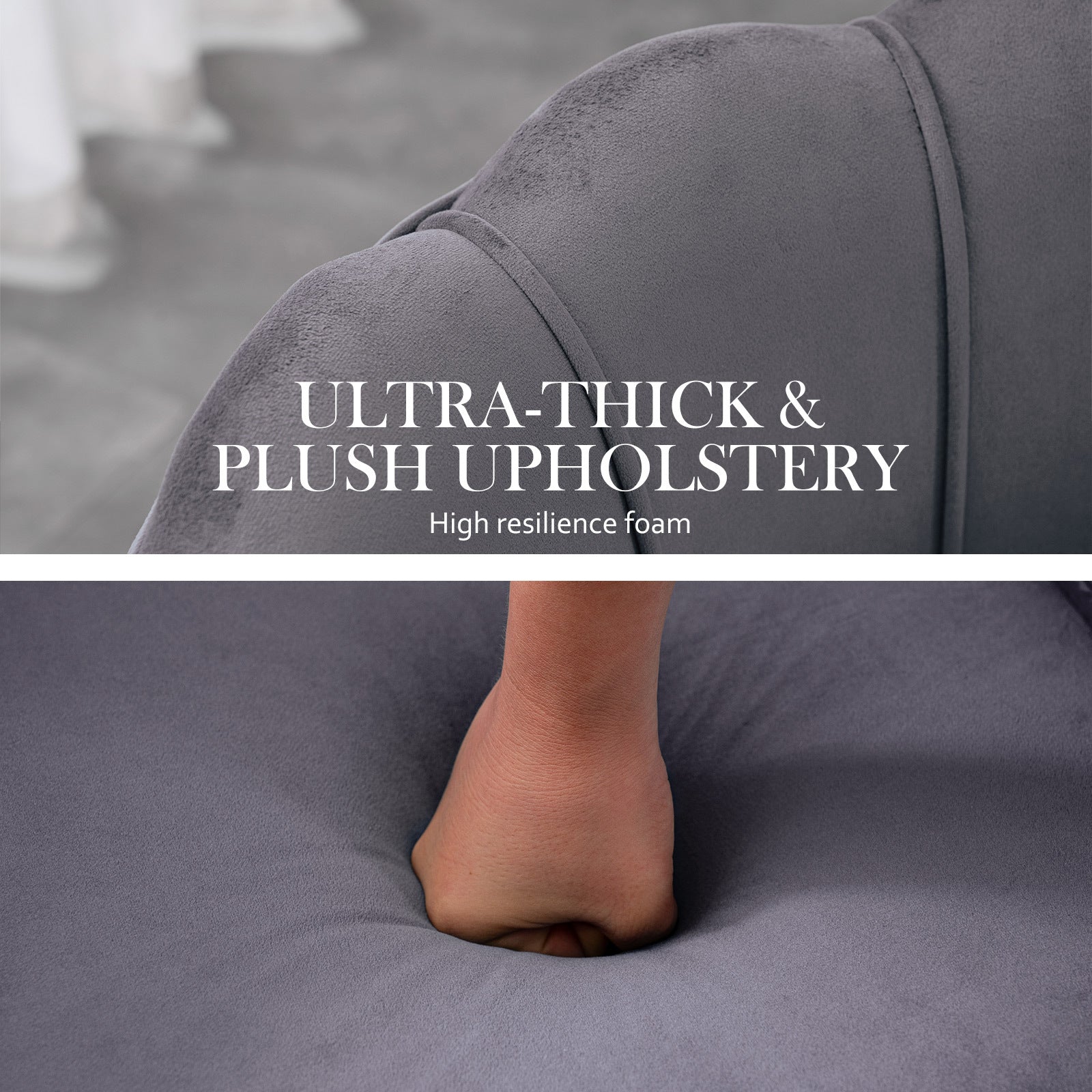 Armchair Lounge Chair Accent Velvet Shell Scallop + Ottoman Footstool Round GREY 9