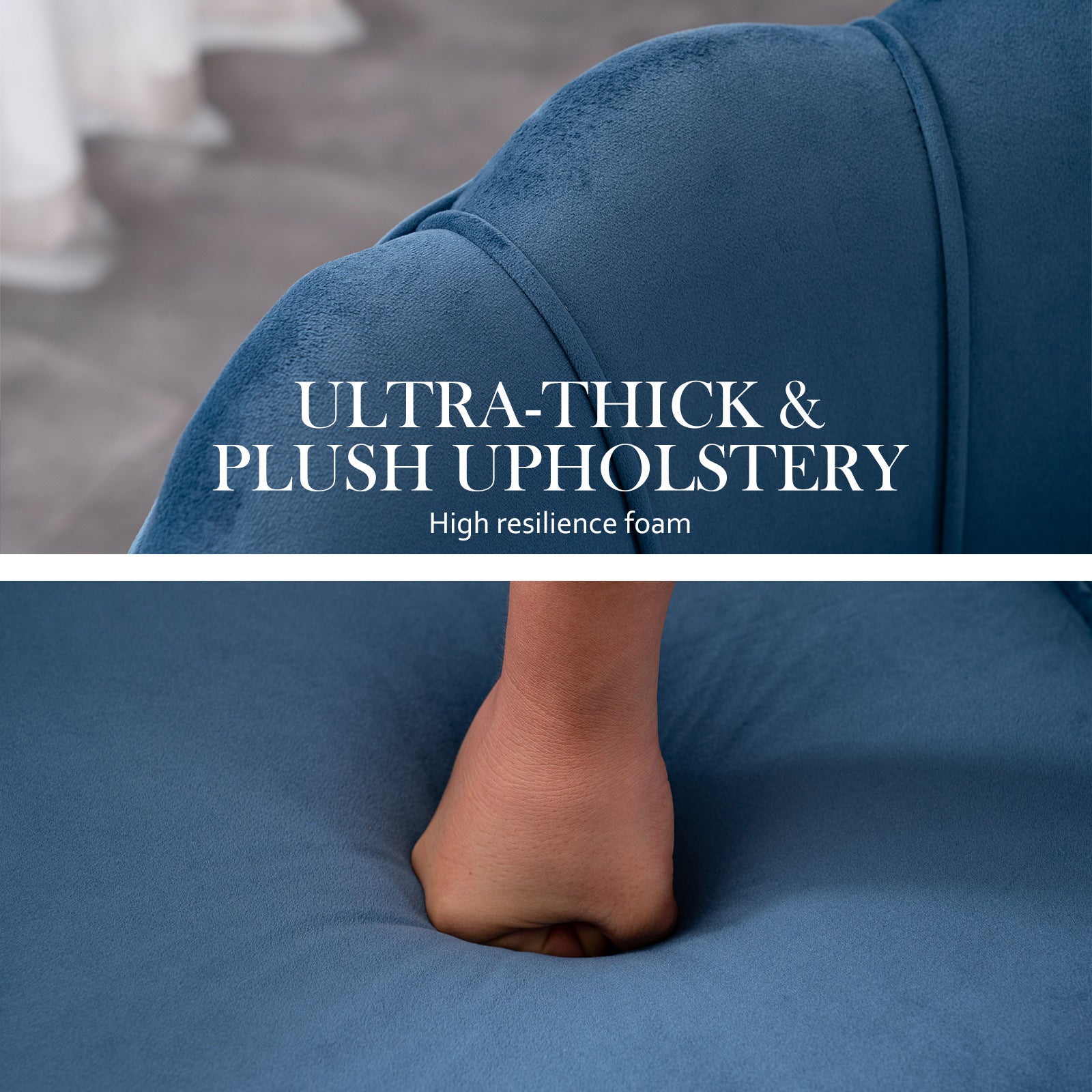 Armchair Lounge Chair Accent Velvet Shell Scallop + Ottoman Footstool Round NAVY BLUE 9