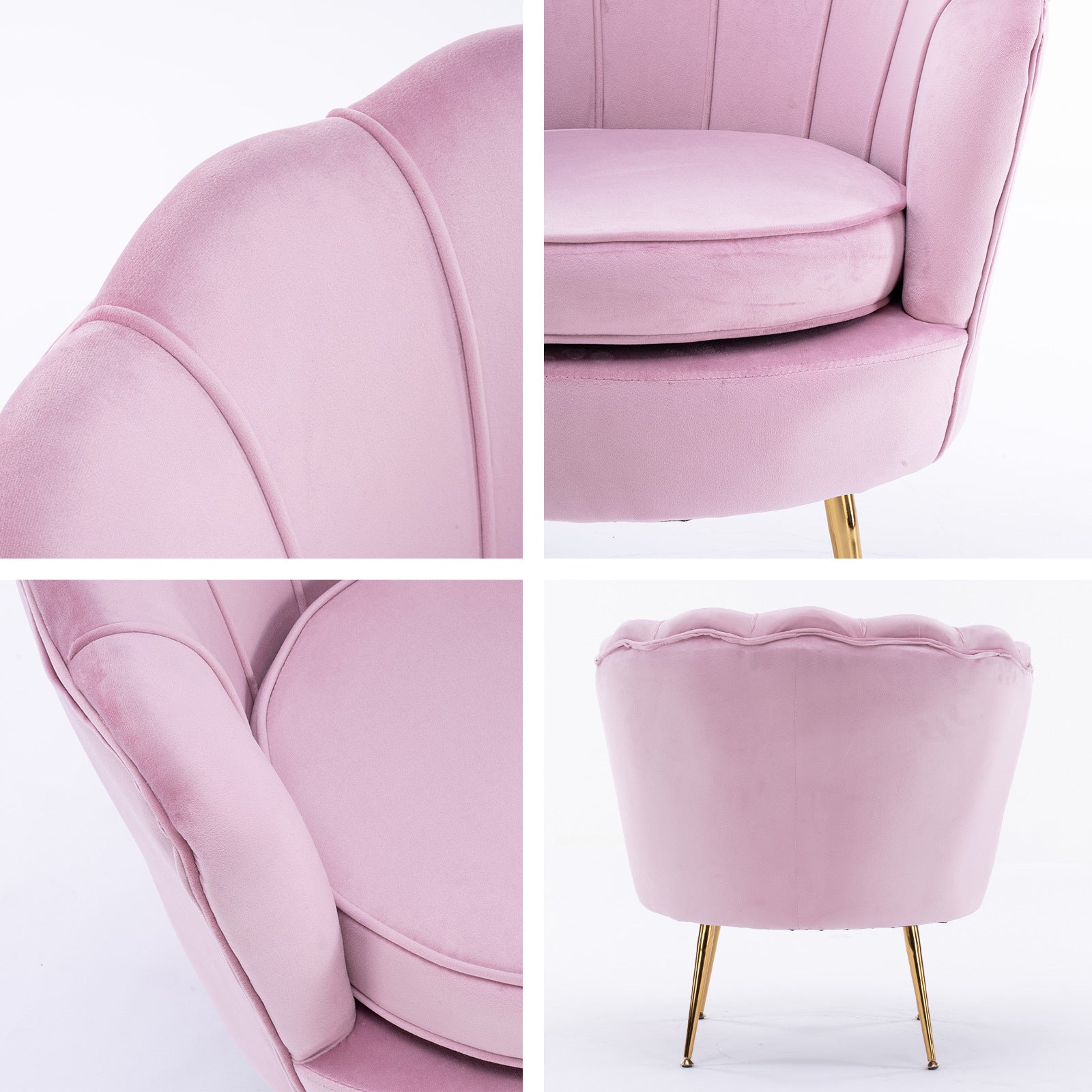 Armchair Lounge Chair Accent Velvet Shell Scallop + Round Ottoman Footstool PINK 3