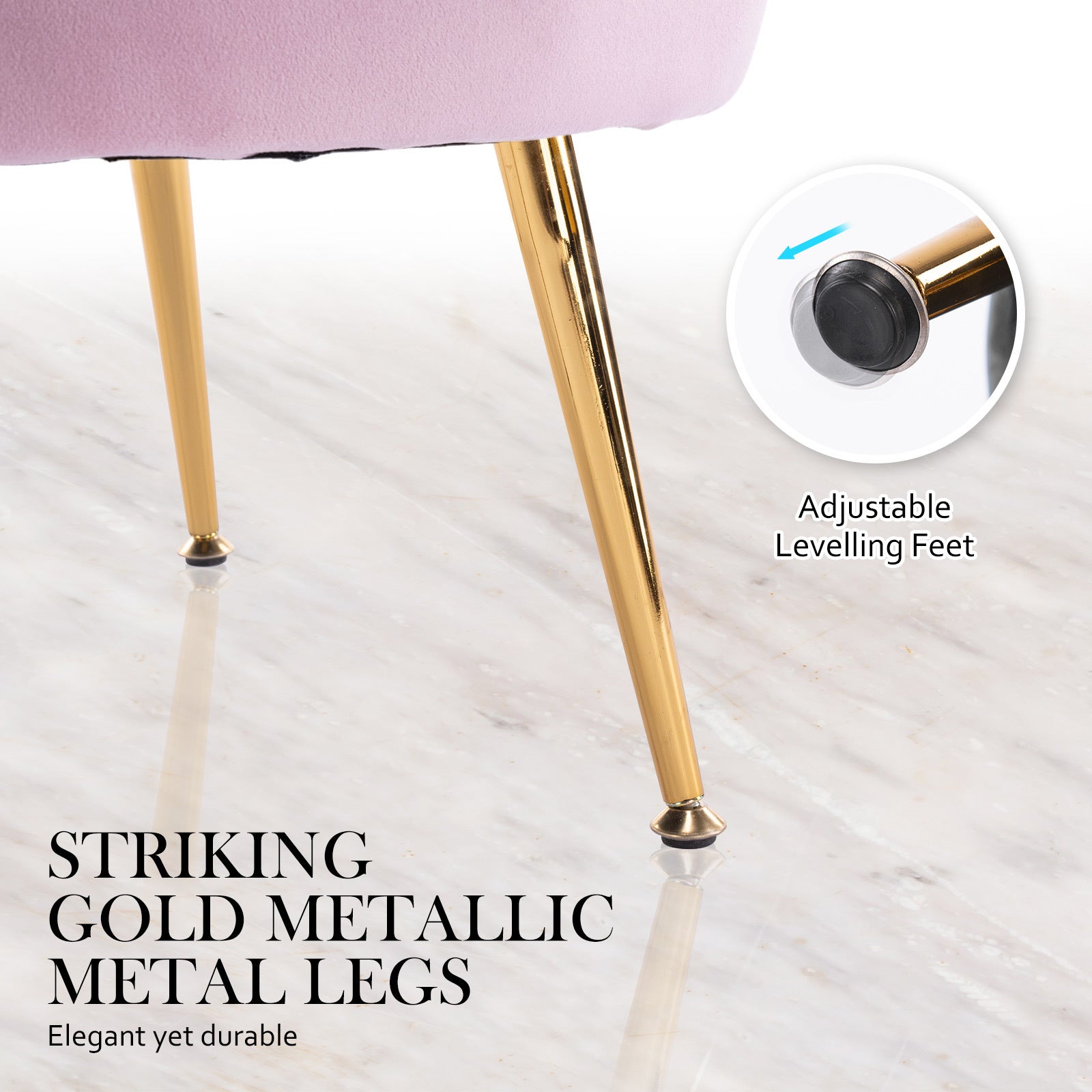 Armchair Lounge Chair Accent Velvet Shell Scallop + Round Ottoman Footstool PINK 8